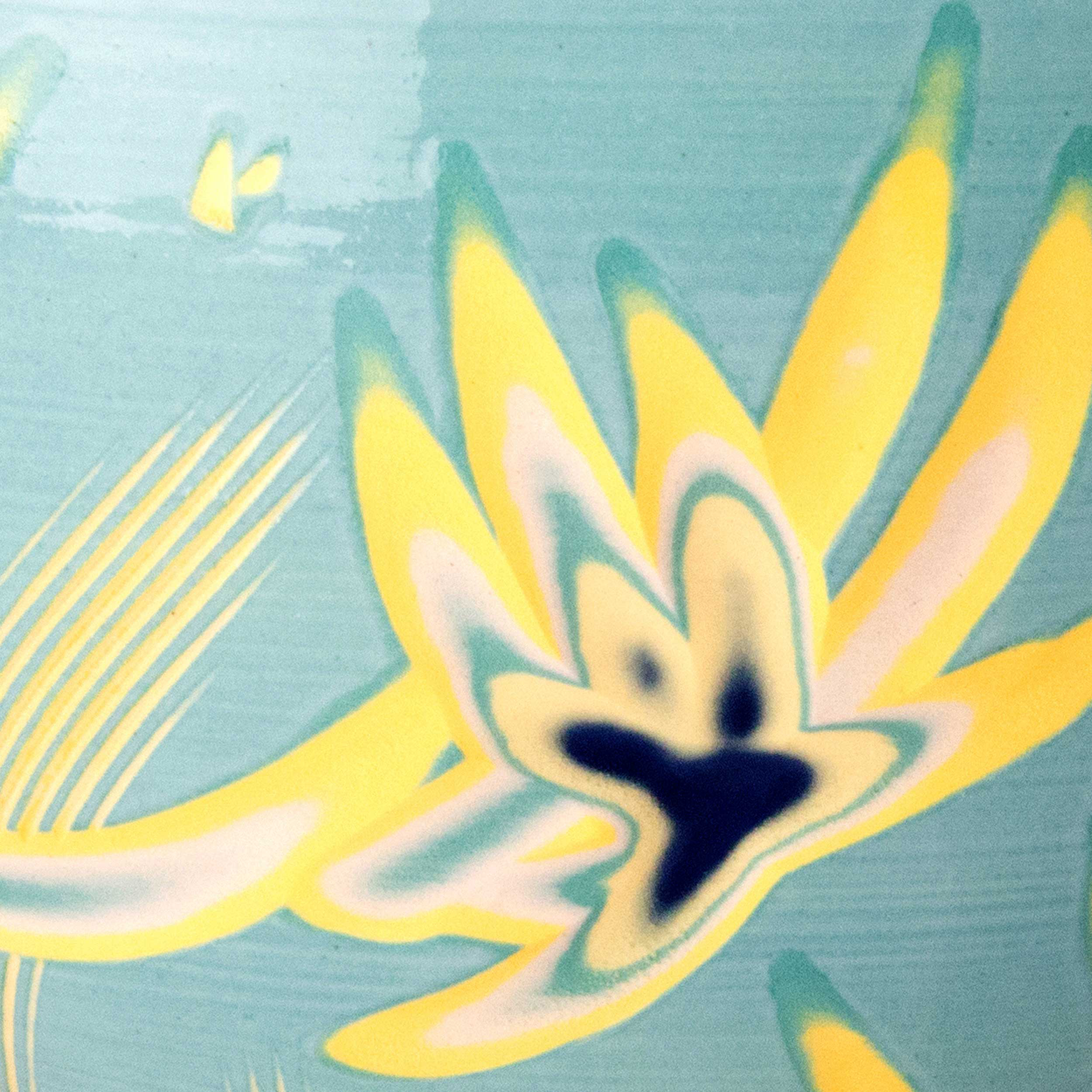 Turquoise Yellow Ceramic Clay Slip Decoration by Rowena Gilbert