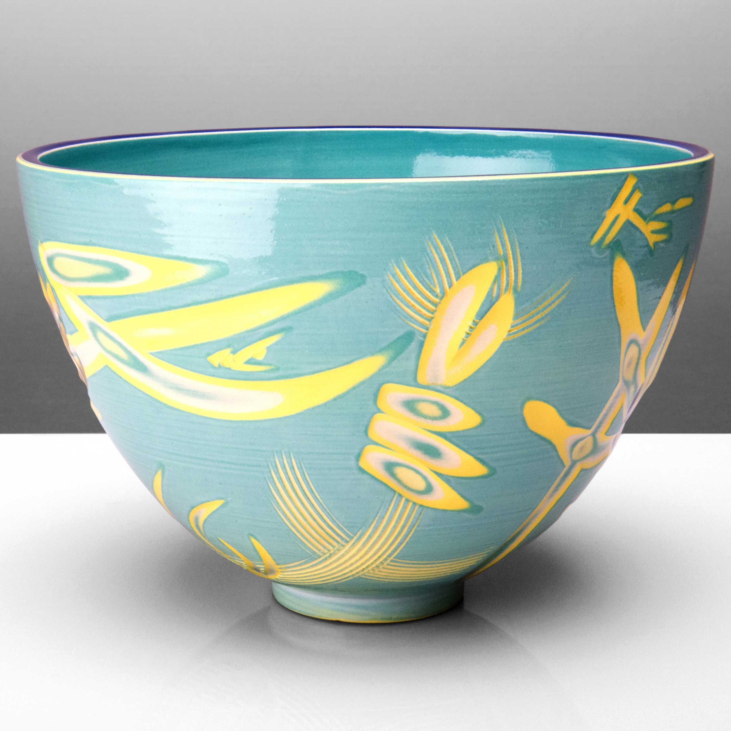 Turquoise Yellow Reef Series Ceramic Bowl by Rowena Gilbert
