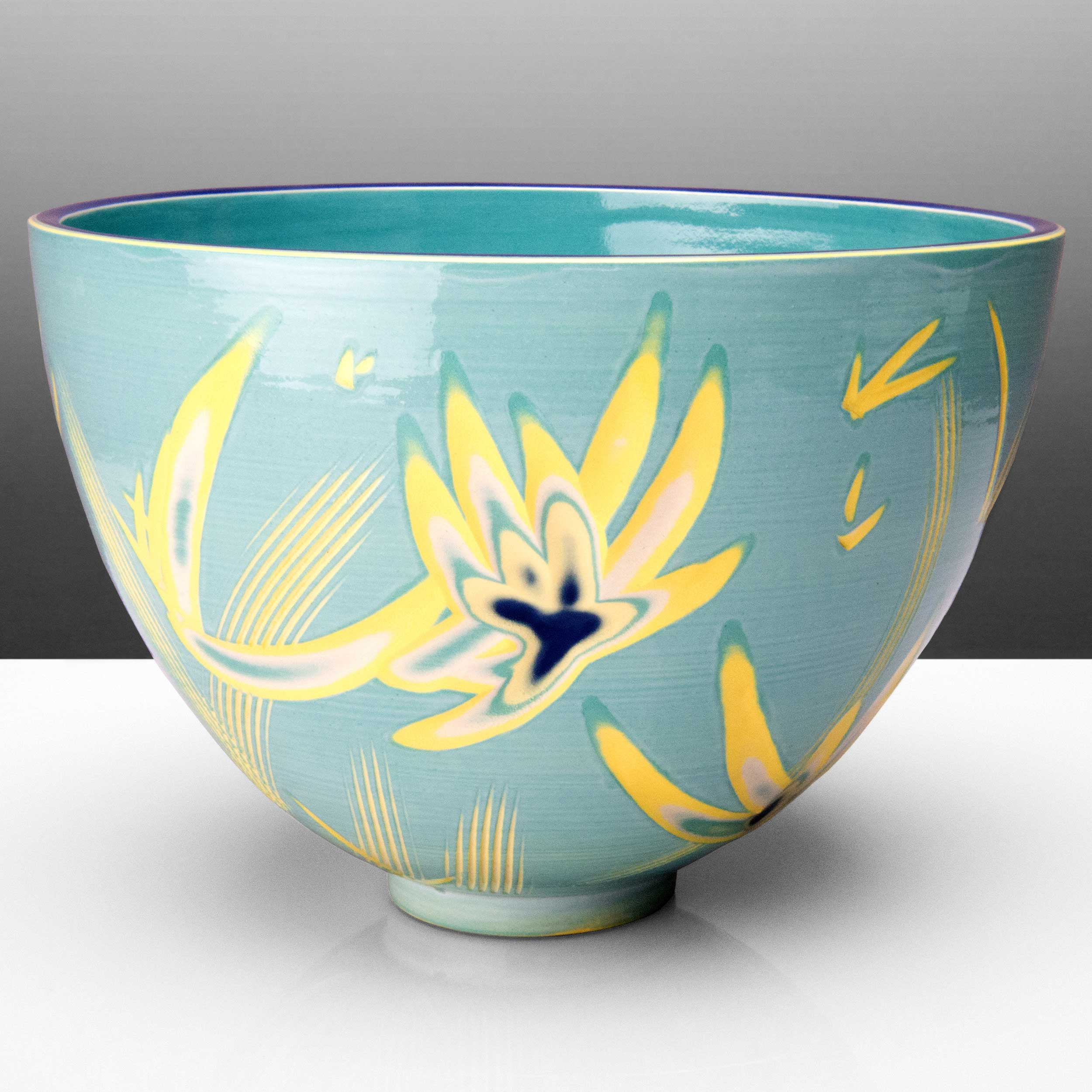 Turquoise Yellow Ceramic Bowl by Rowena Gilbert Reef Series