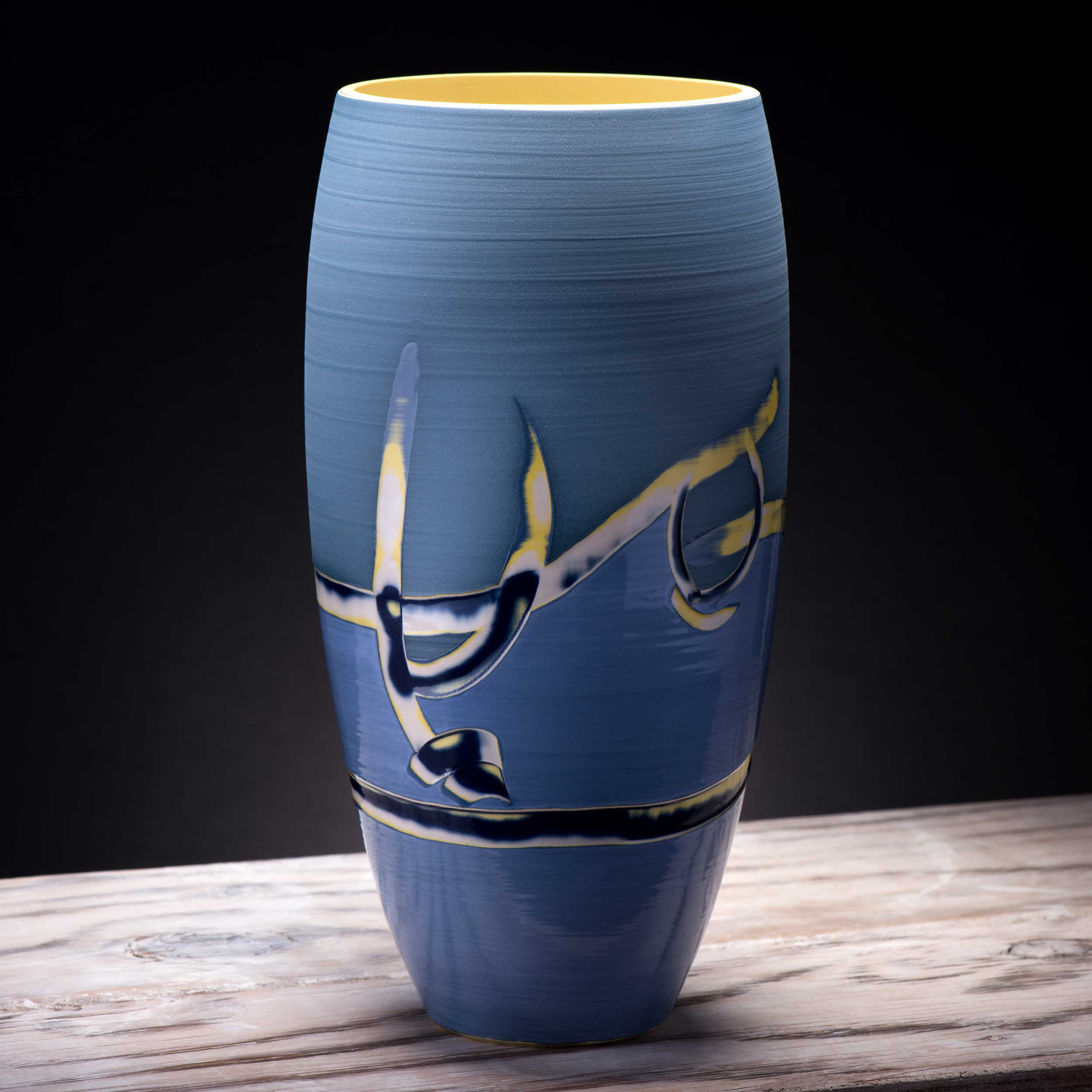Pale Blue Yellow Coast Series Large Ceramic Vase by Rowena Gilbe