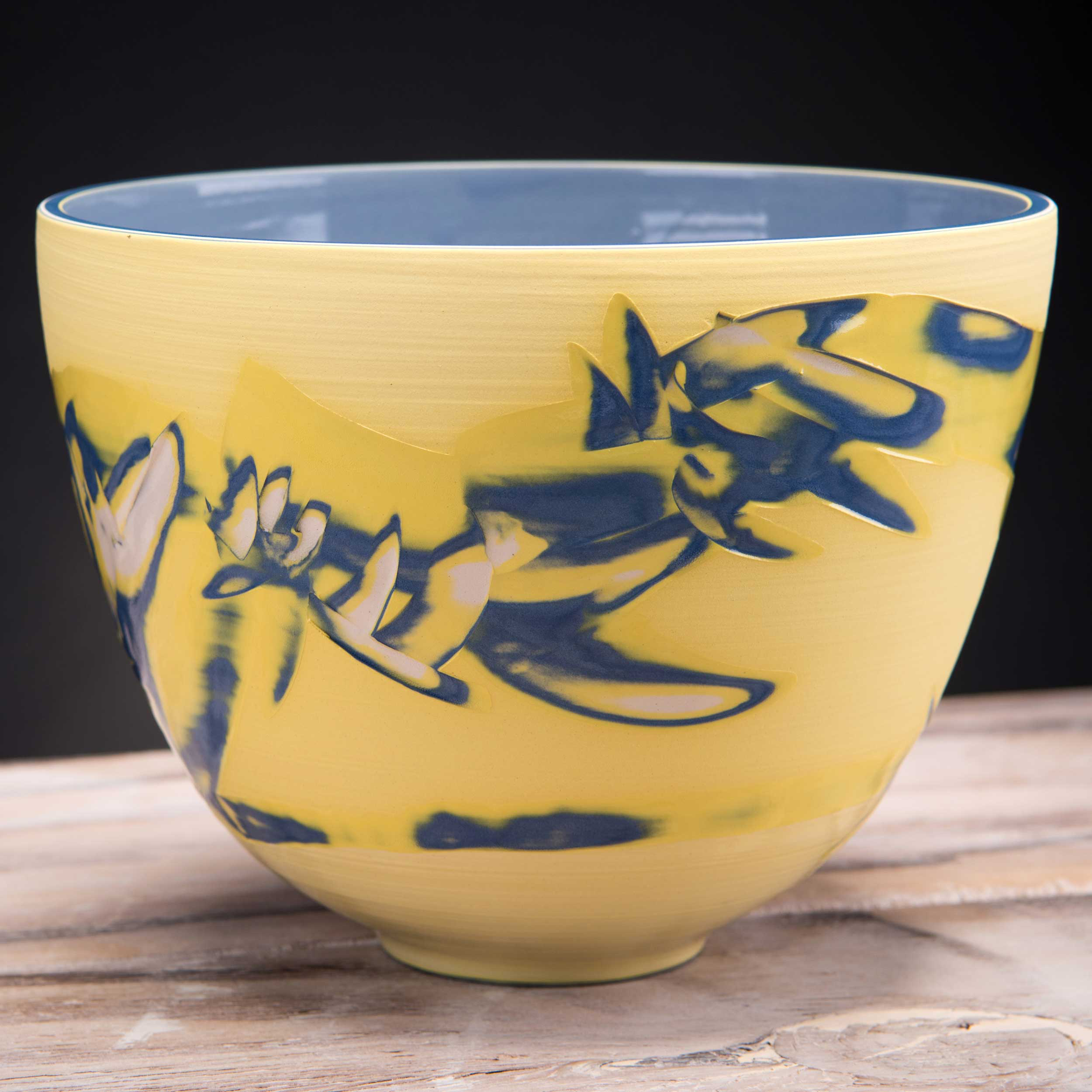 Yellow Shoreline Ceramic Deep Centre Bowl by Rowena Gilbert