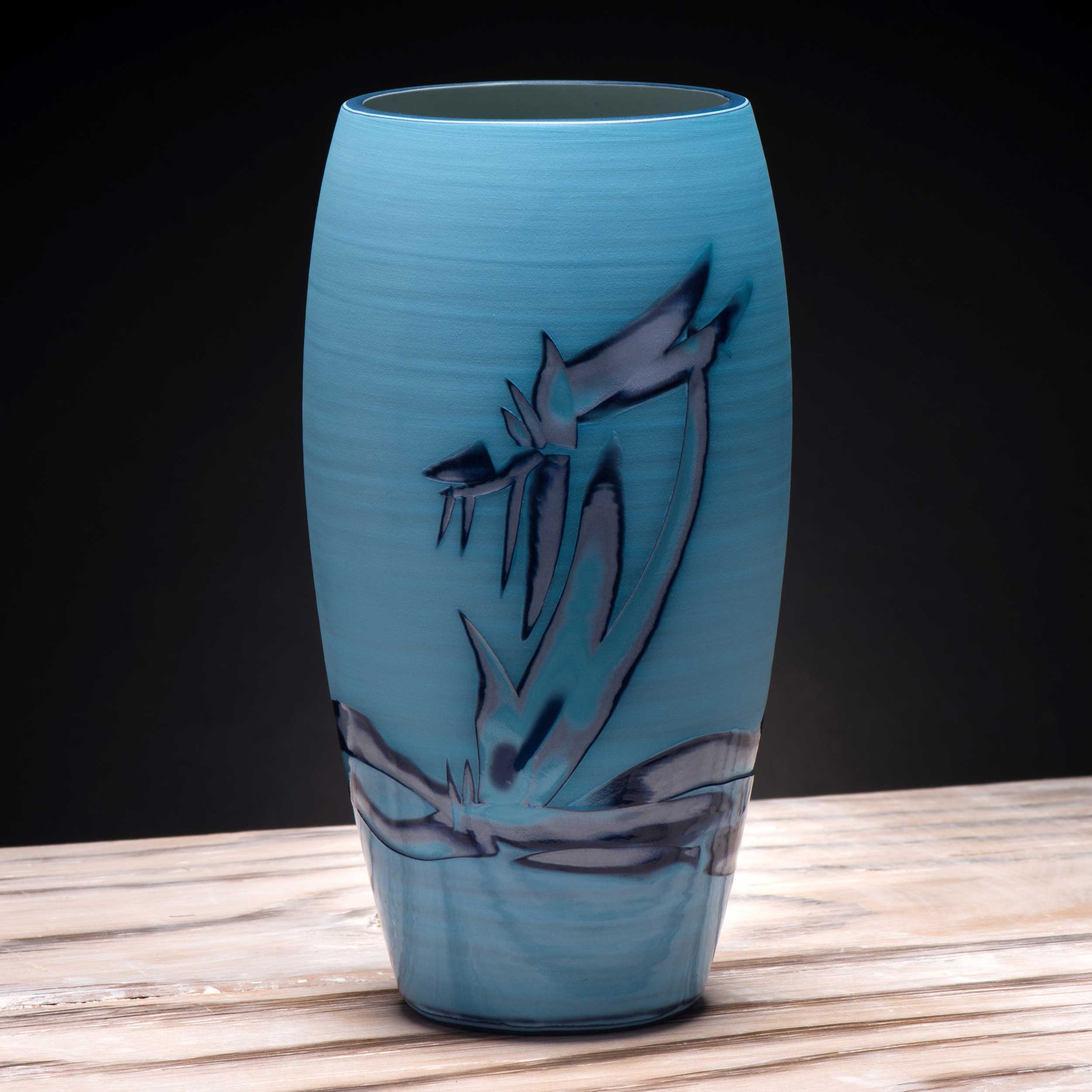 Seascape Design Turquoise Ceramic Vase by Rowena Gilbert