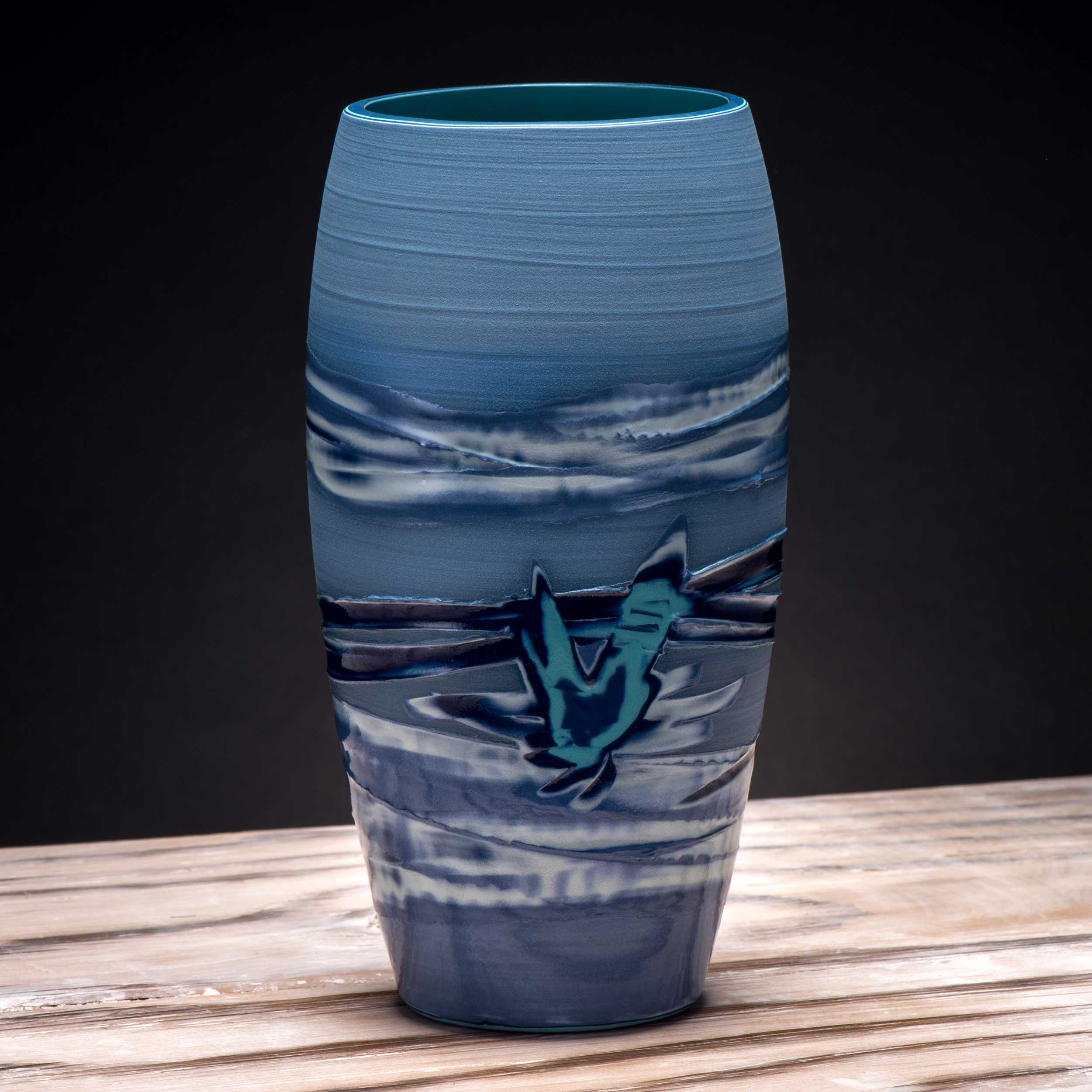 Blue Sea Splash Japanes Style Ceramic Vase by Rowena Gilbert