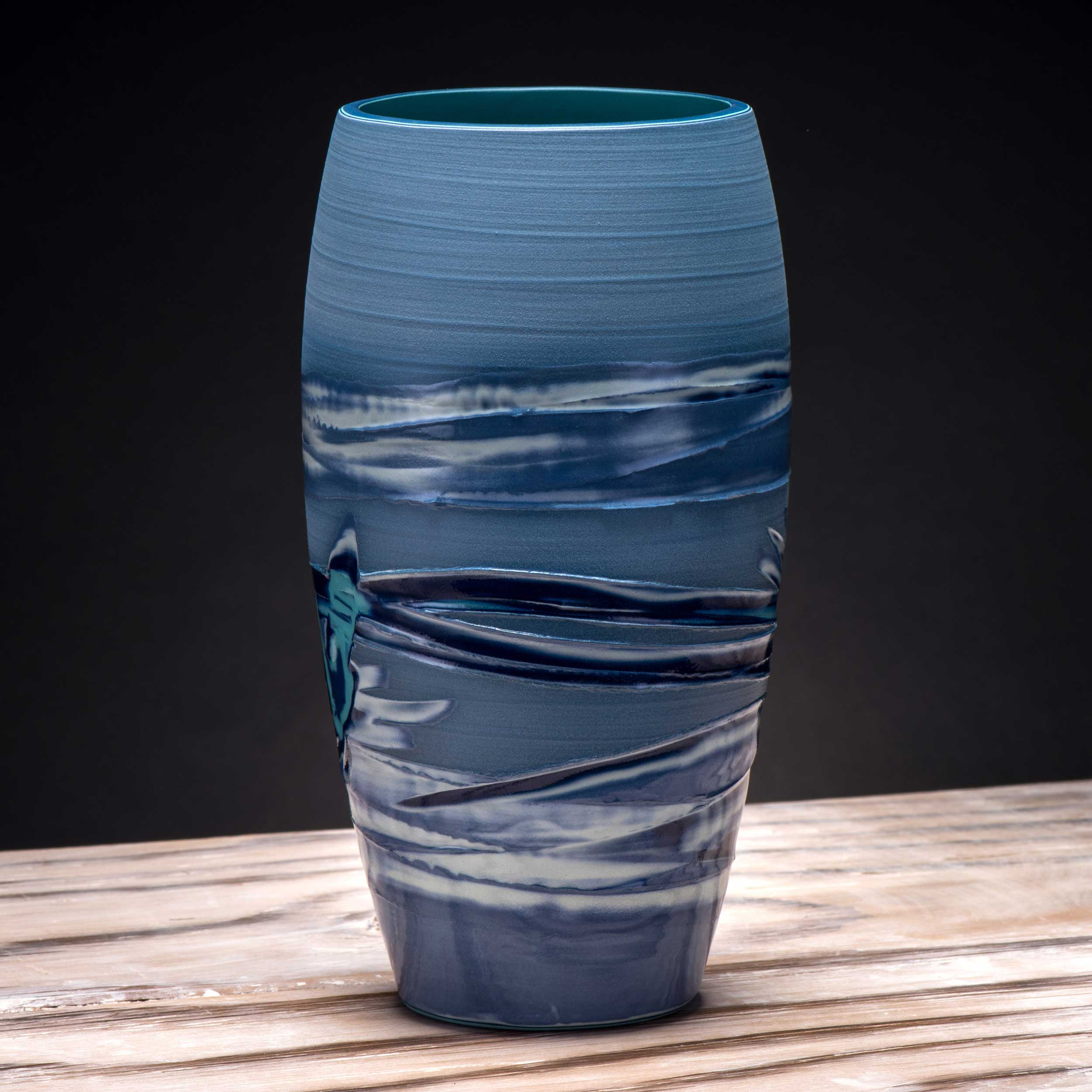 Blue Sea Wave Ceramic Vase by Rowena Gilbert