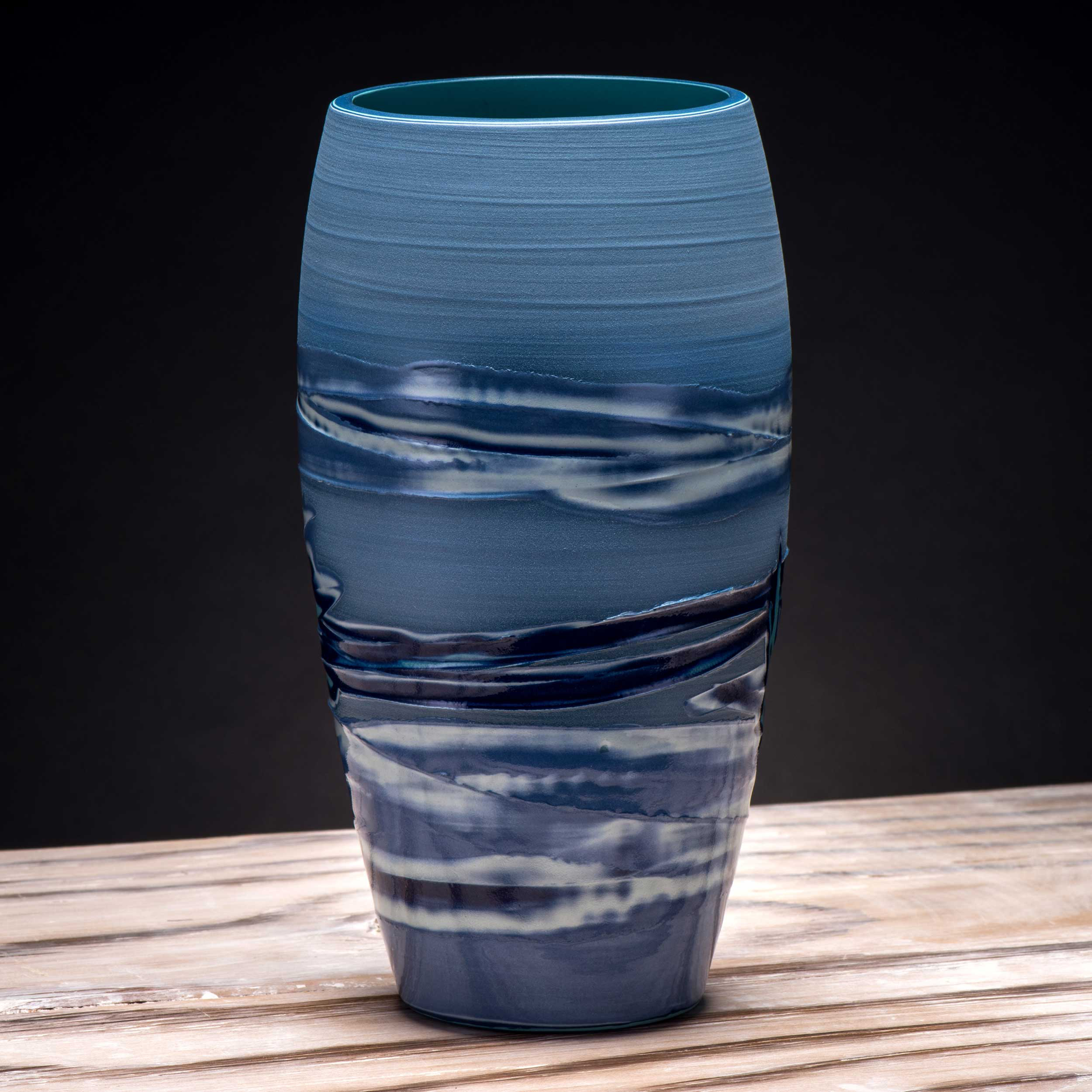 Blue Waves Effect Japanes Style Ceramic Vase by Rowena Gilbert