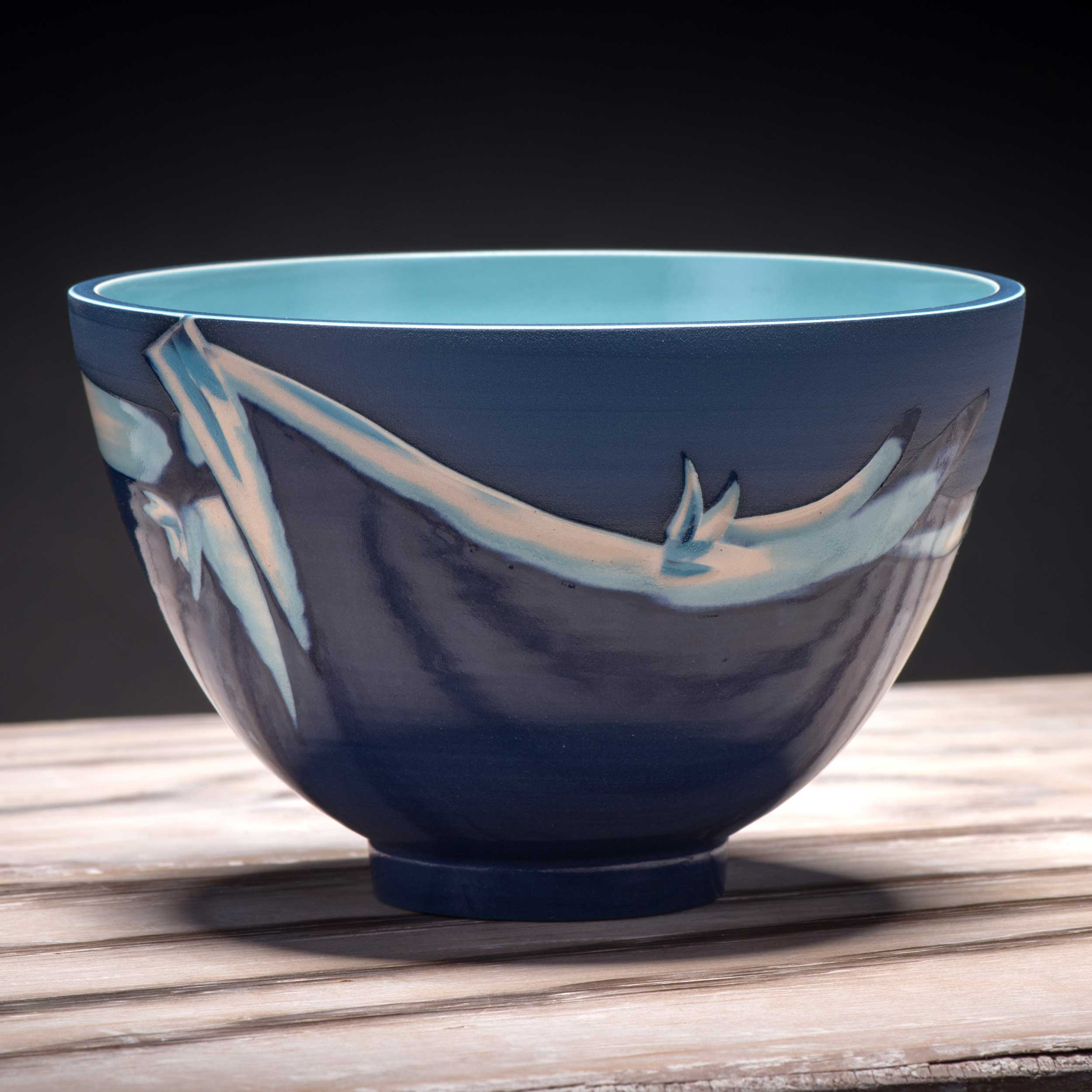 Cobalt Sea Blue Turquoise Wave Pattern Bowl by Rowena Gilbert