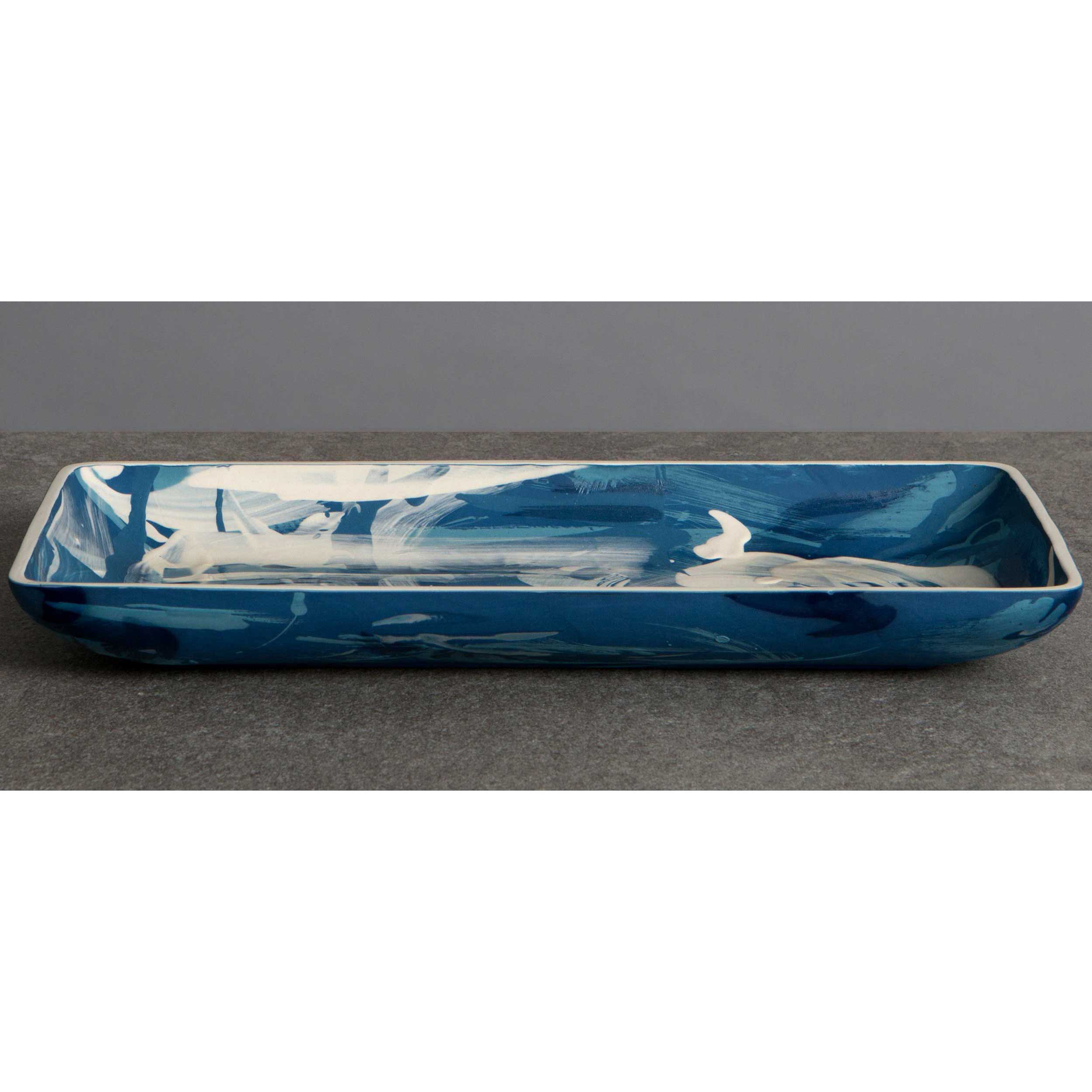 Blue Sea Waves Ceramic Platter by Rowena Gilbert