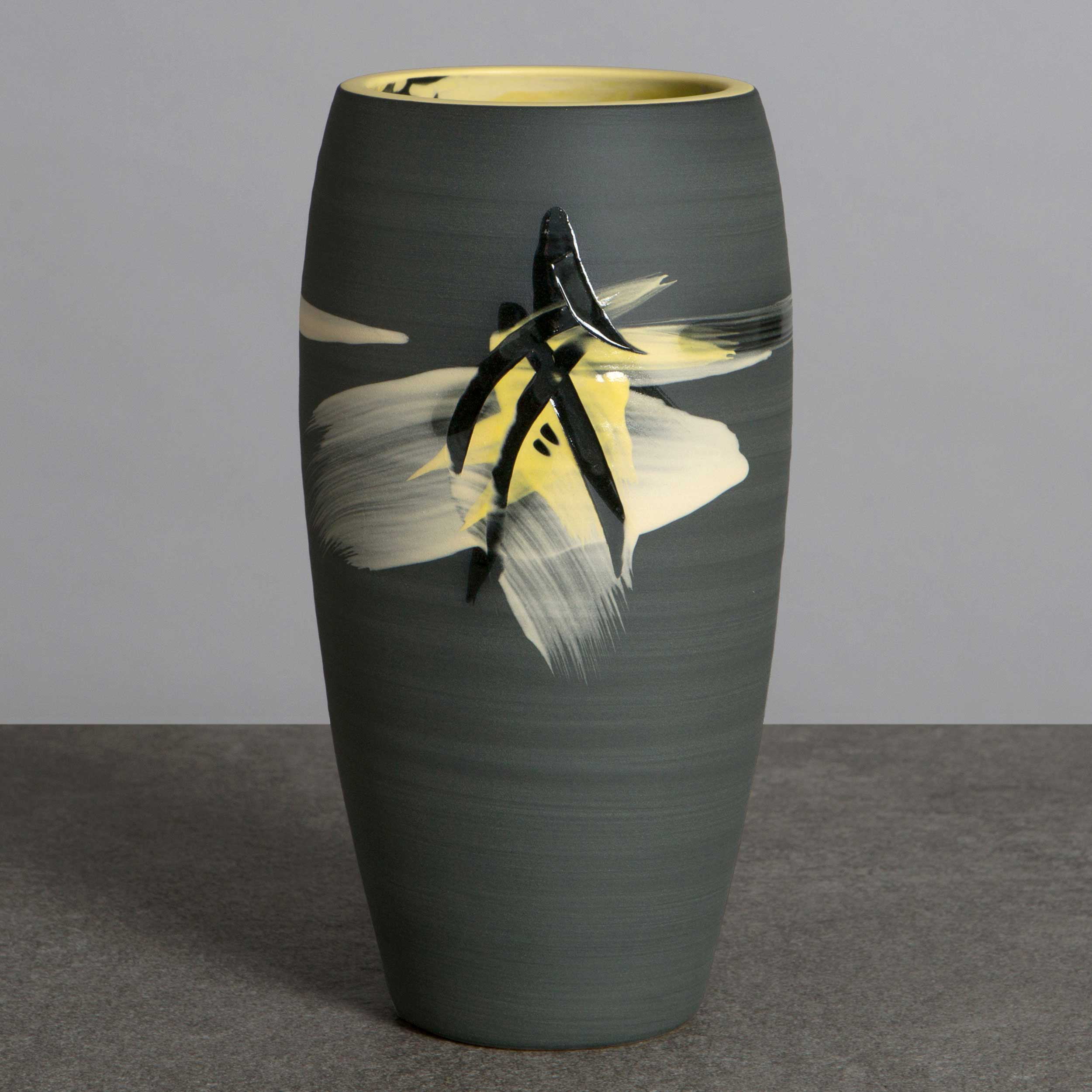Above the Stars Ceramic Vase Charcoal Grey Yellow by Rowena Gilb