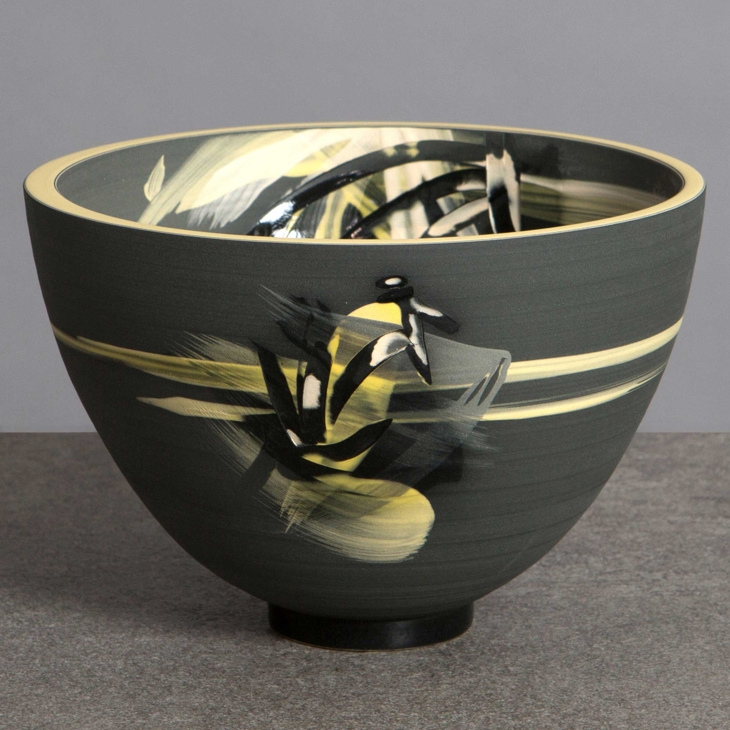 Above the Stars Ceramic Bowl Charcoal Grey Yellow by Rowena Gilb