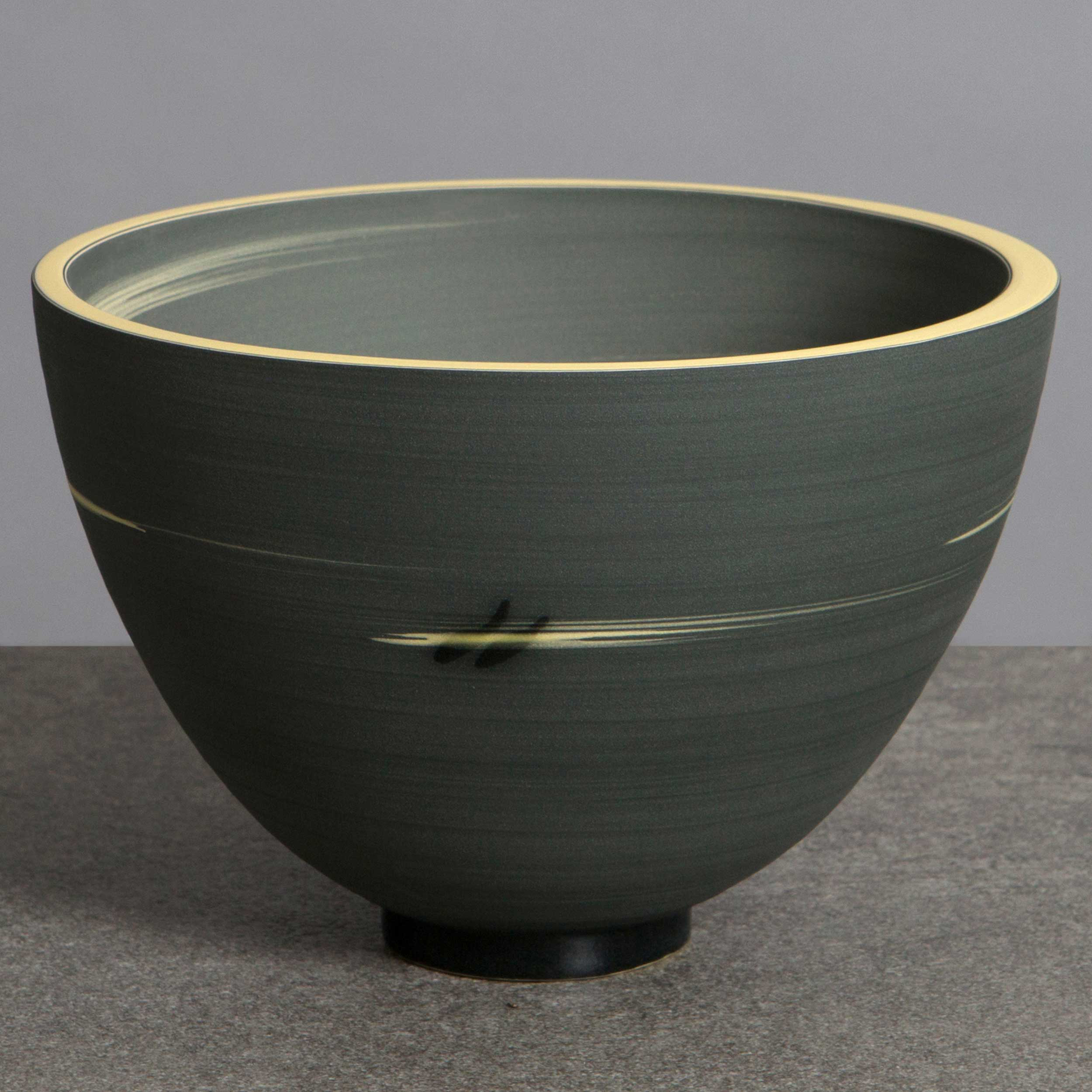 Charcoal Grey Yellow Ceramic Bowl by Rowena Gilbert