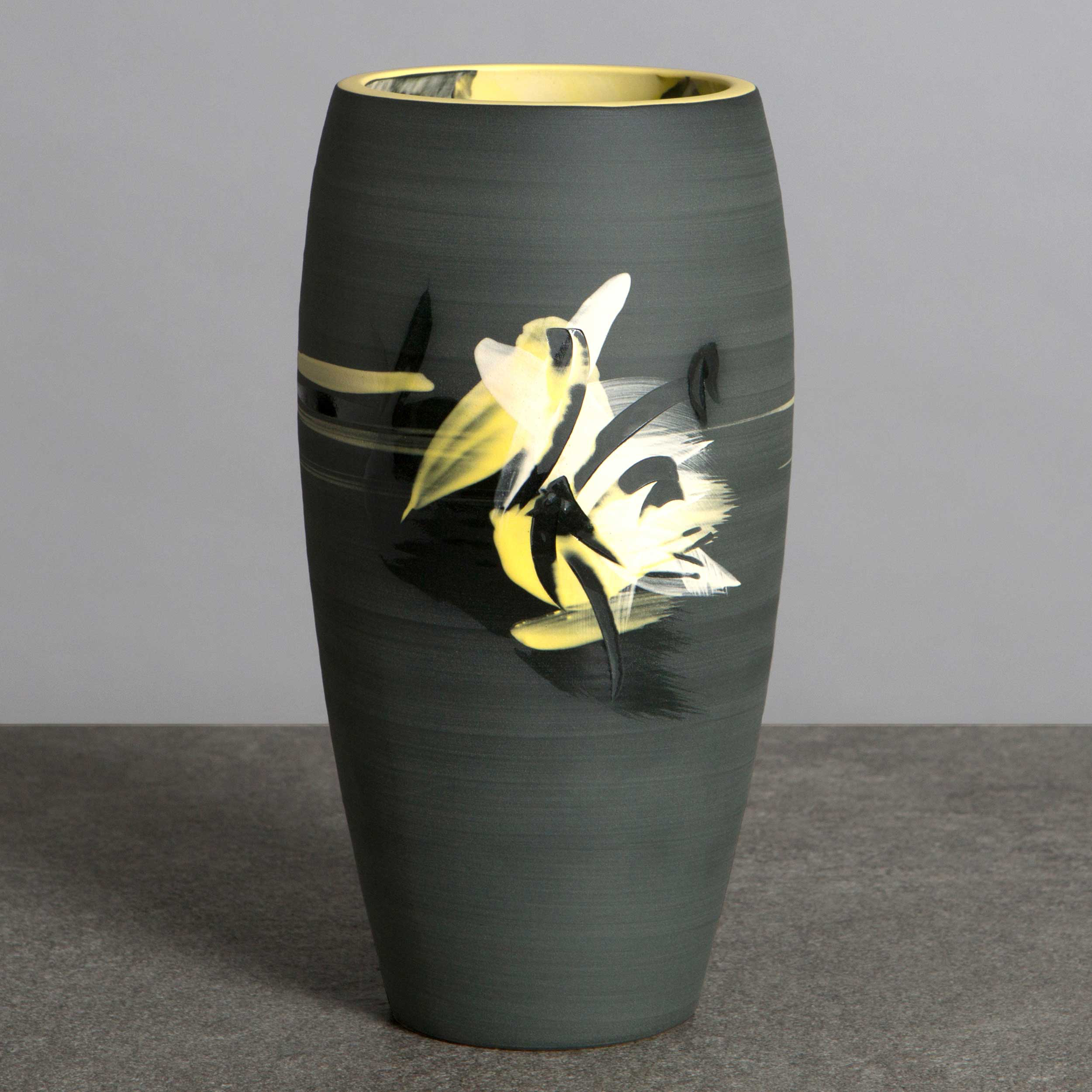 Charcoal Grey Yellow Ceramic Vase by Rowena Gilbert