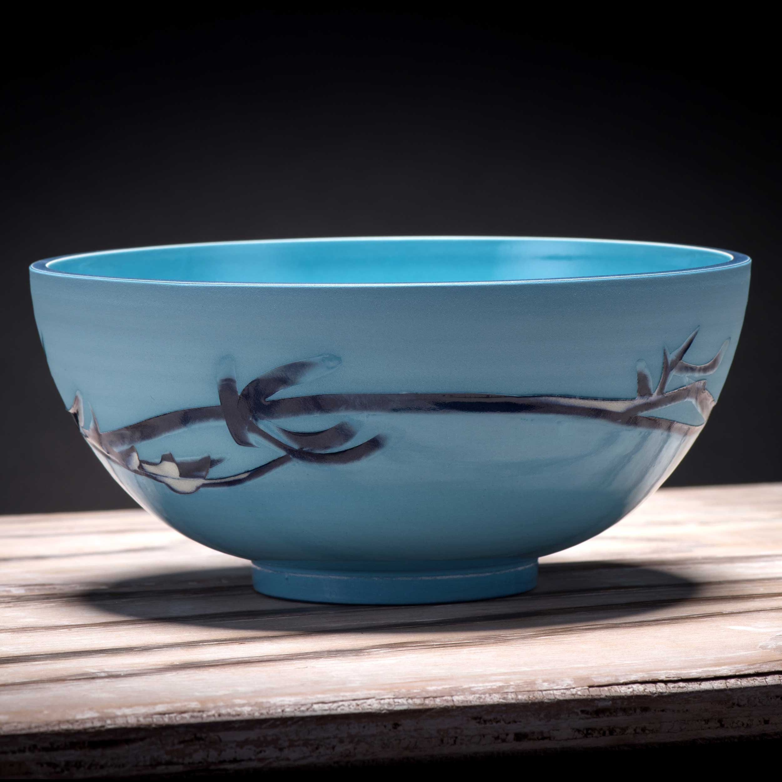 Ceramic Bowl Turquoise Blue Wave Pattern by Rowena Gilbert Coast