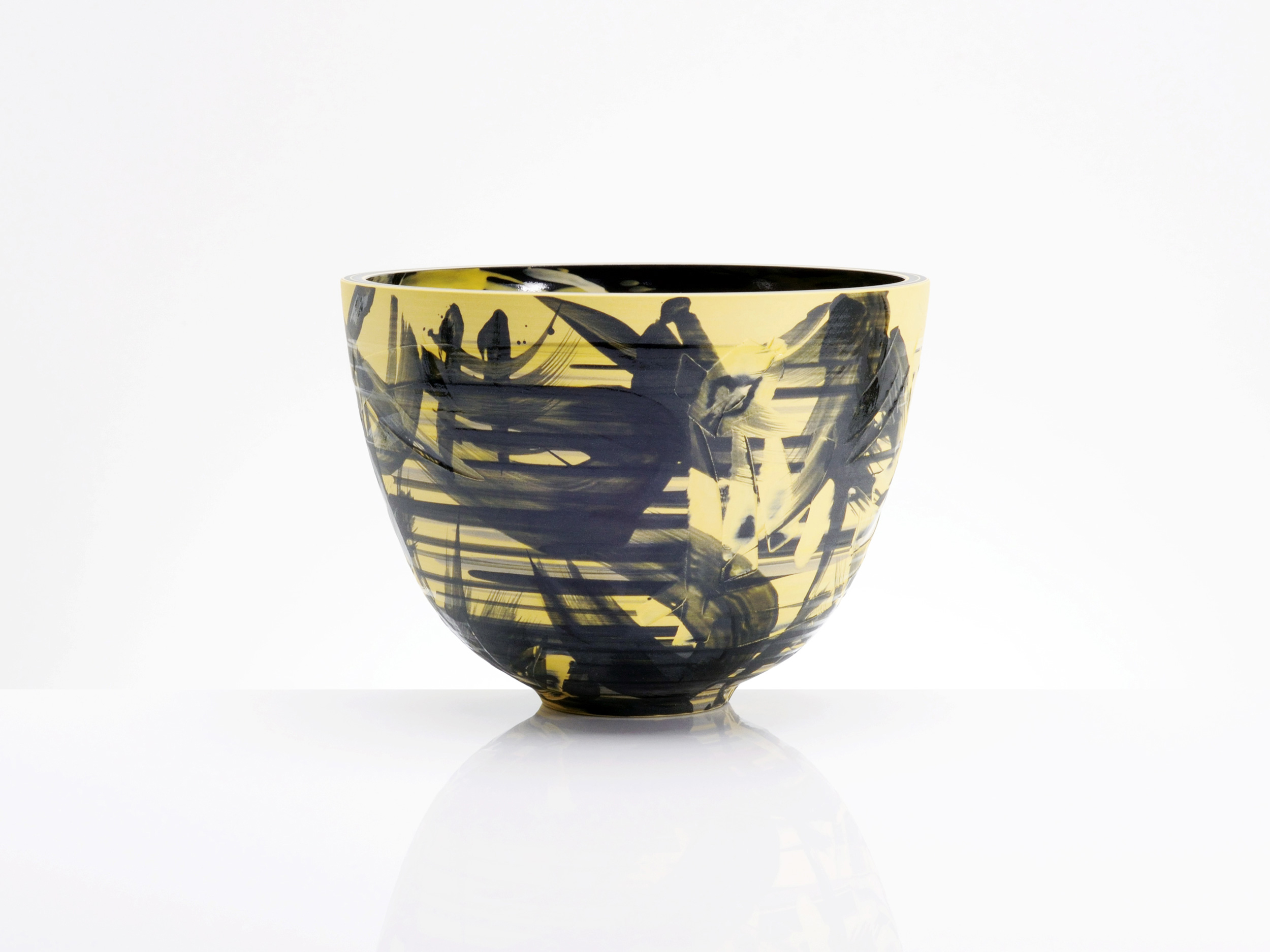 Yellow Black Abstract Bowl by Rowena Gilbert