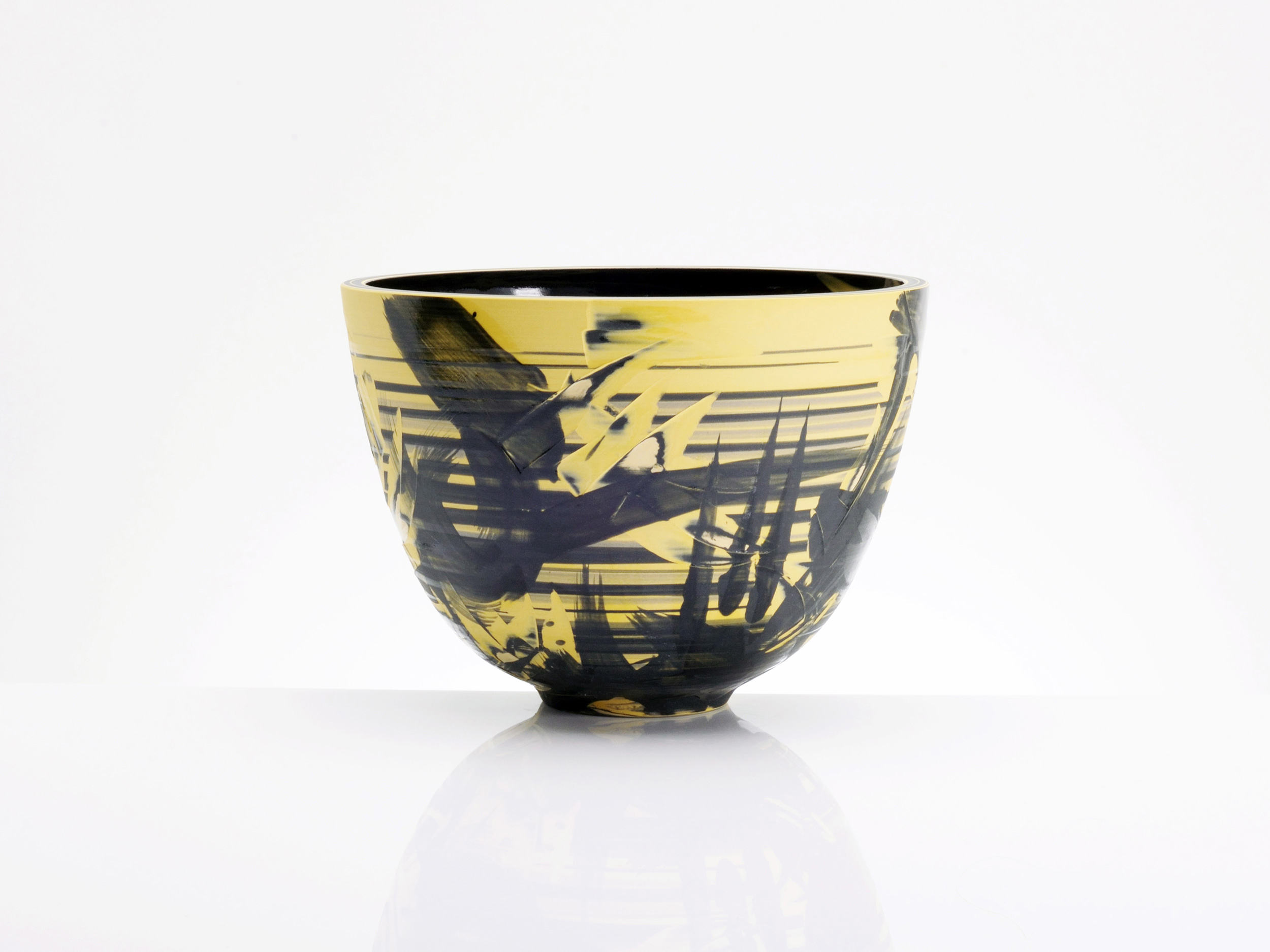 Contemporary Bowl Yellow Black Ceramics by Rowena Gilbert