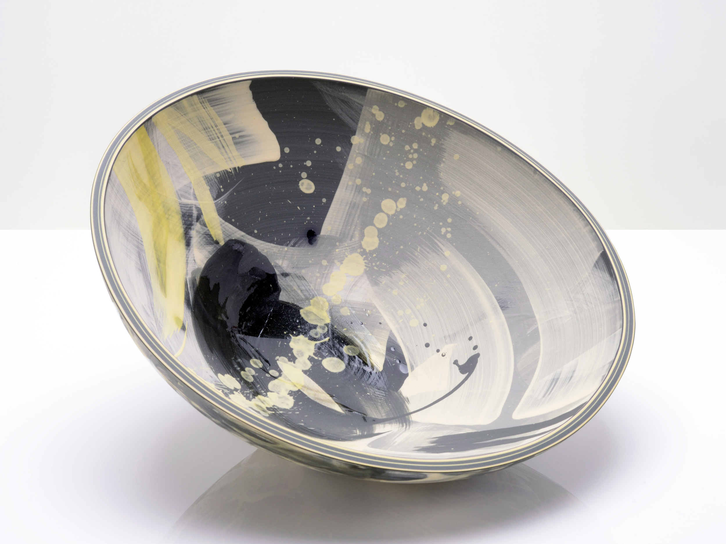 Universe Grey Yellow Bowl by Rowena Gilbert