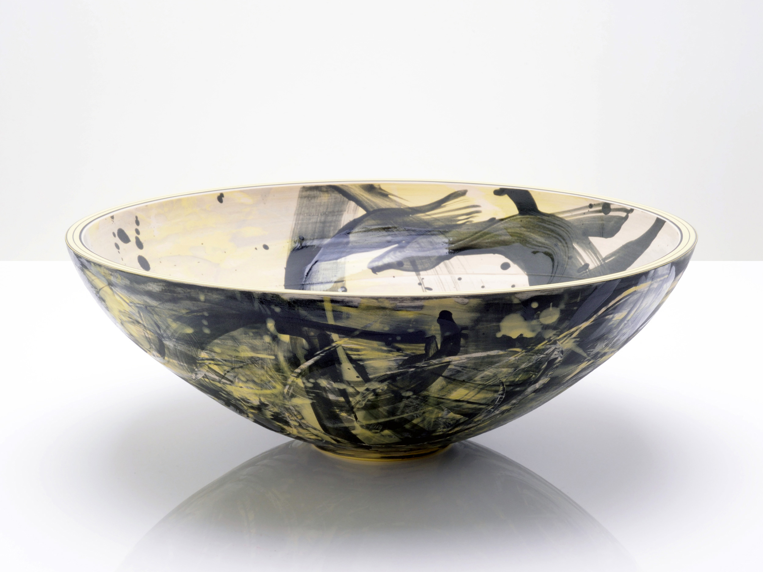 Black Yellow Star Bowl by Rowena Gilbert