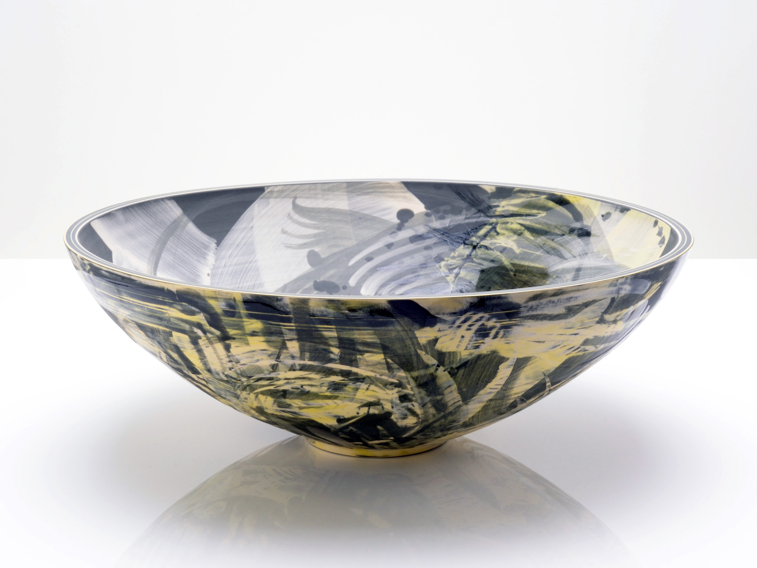 Expressive Yellow Grey Black Ceramic Bowl by Rowena Gilbert