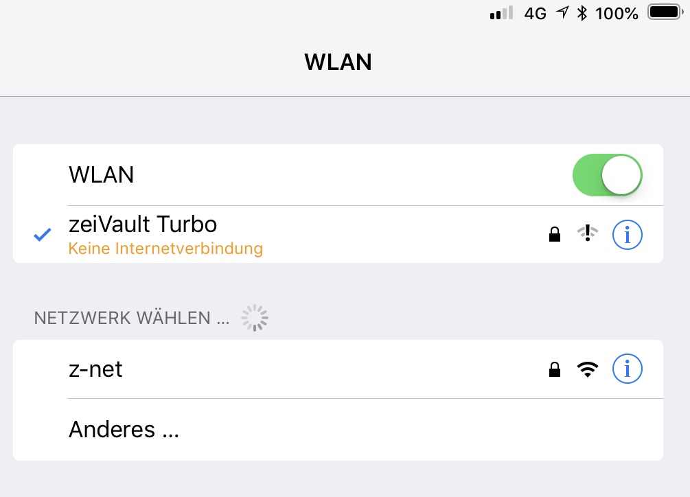 First you connect your iPad/iPhone to the My Passport Wireless Pro. I call mine zeiVault.