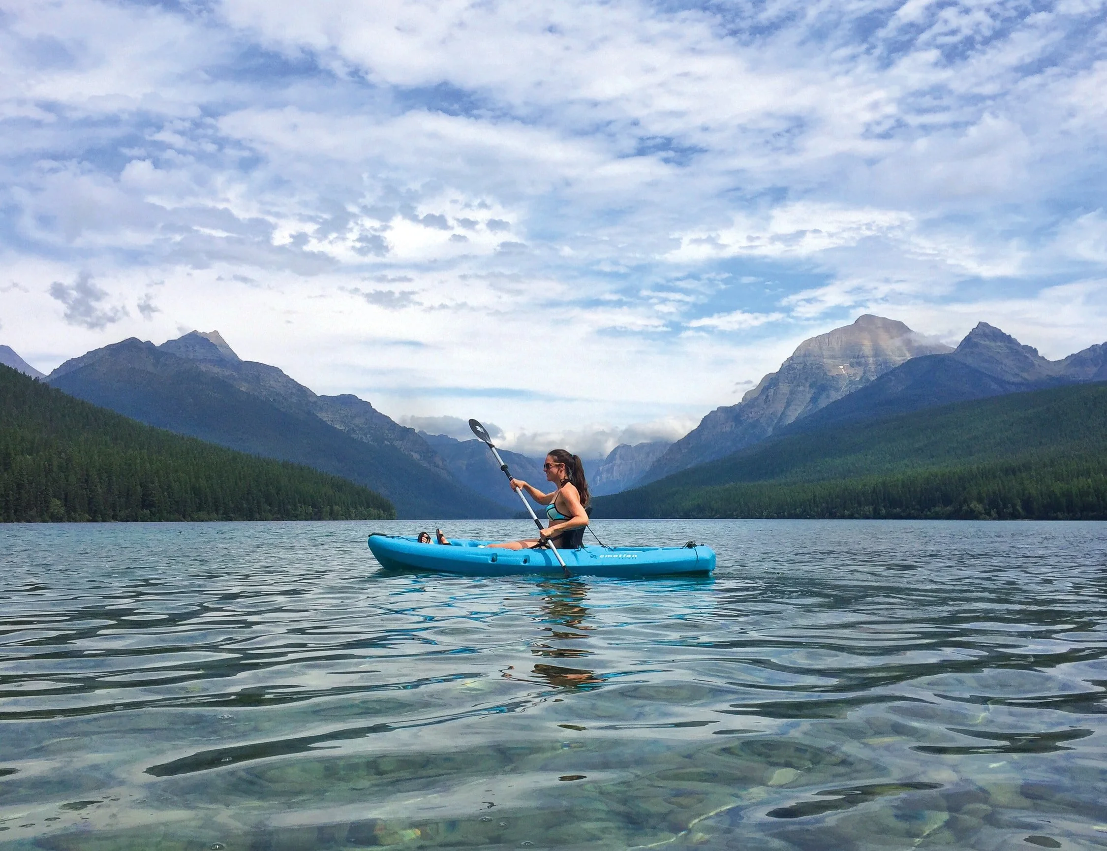 A young woman doing kayak
