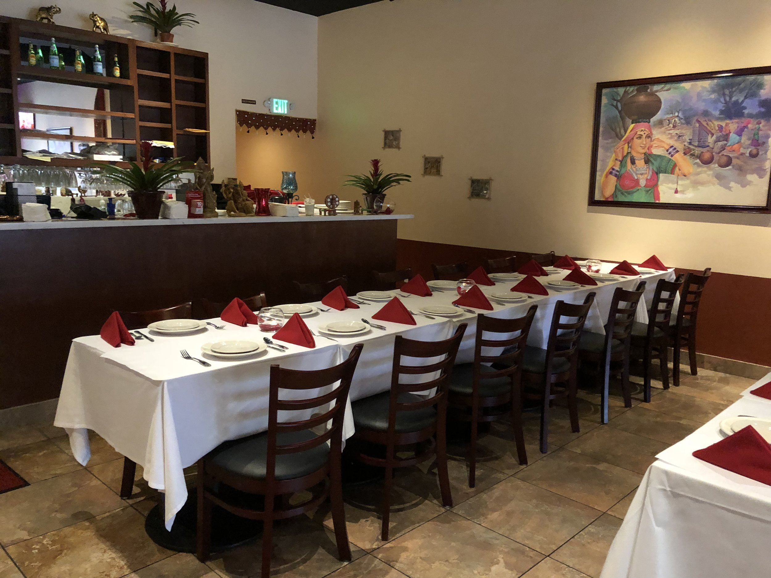  A large table ready for a party of 10 or more at All India Cafe in Glendale. 