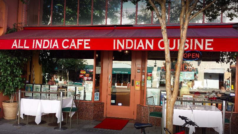  A view from the street of the entrance of All India Cafe in Pasadena. 
