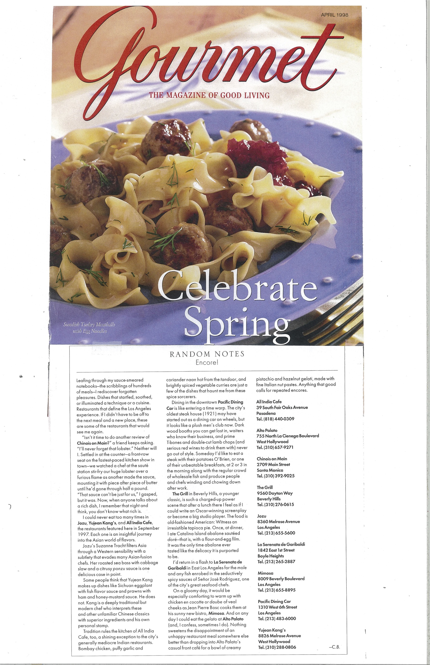  Another press clipping of All India Cafe featured in Gourmet Magazine. 