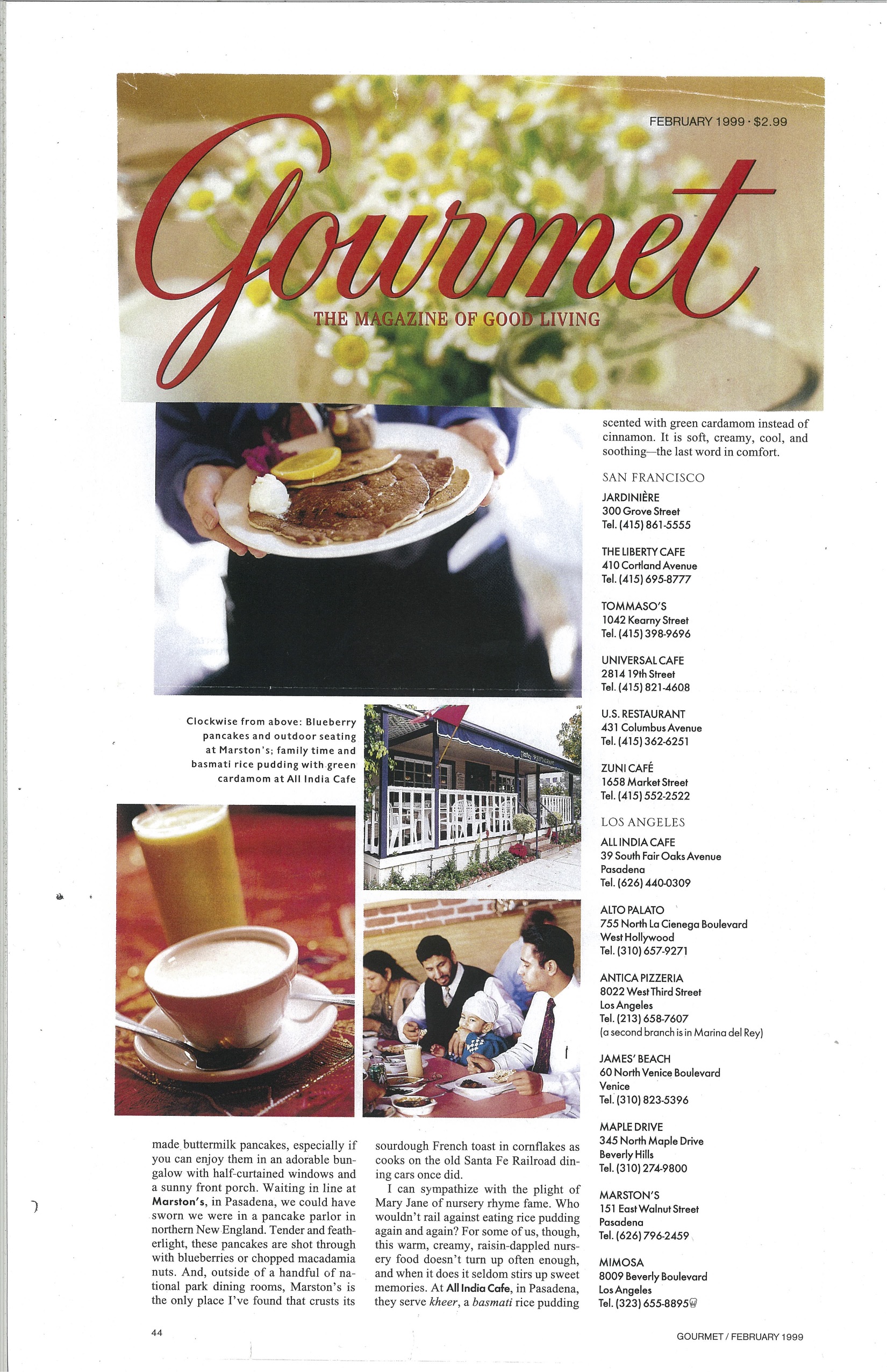  A press clipping of All India Cafe featured in Gourmet magazine. 