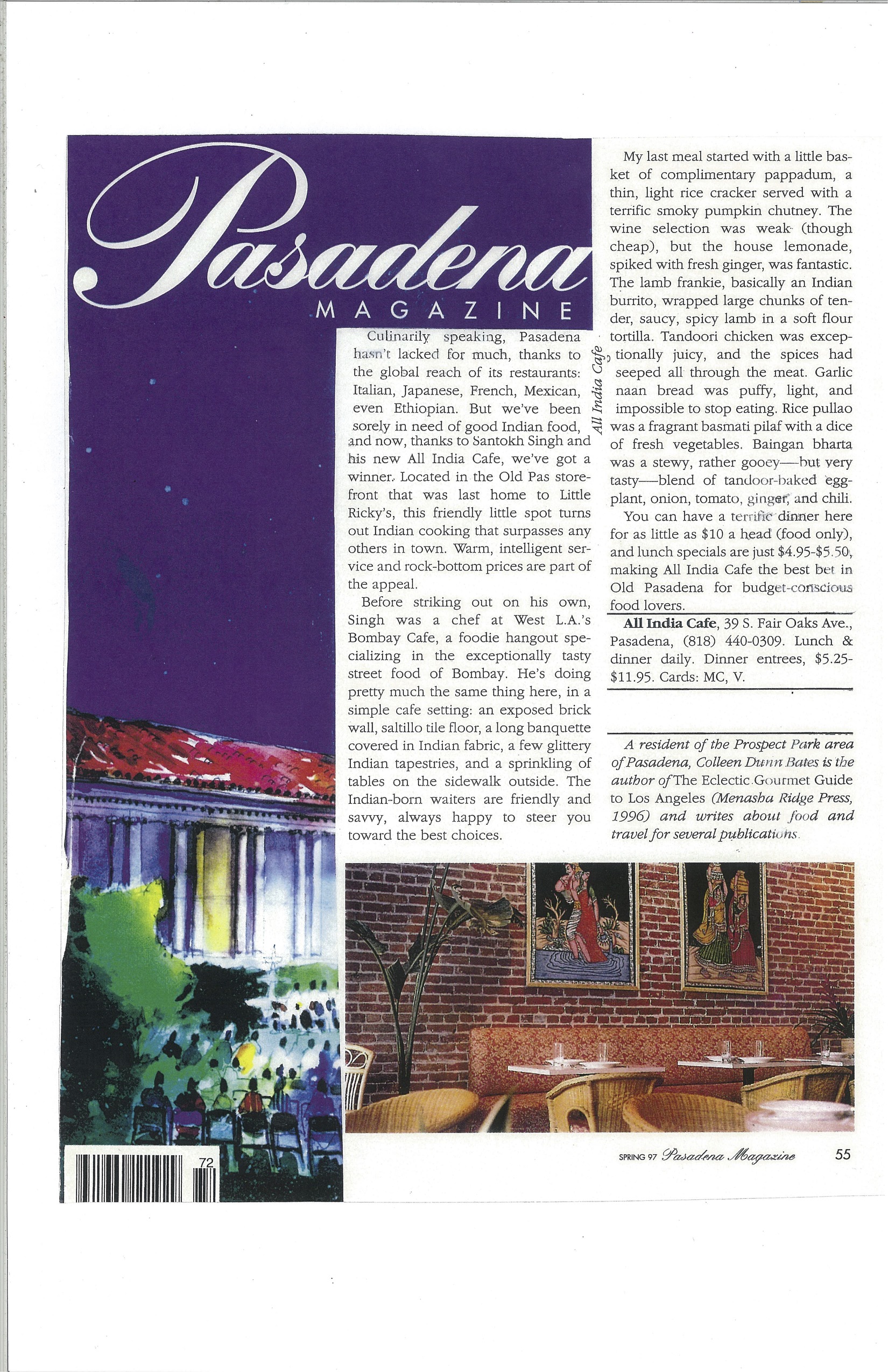  A press clipping of All India Cafe featured in Pasadena magazine. 