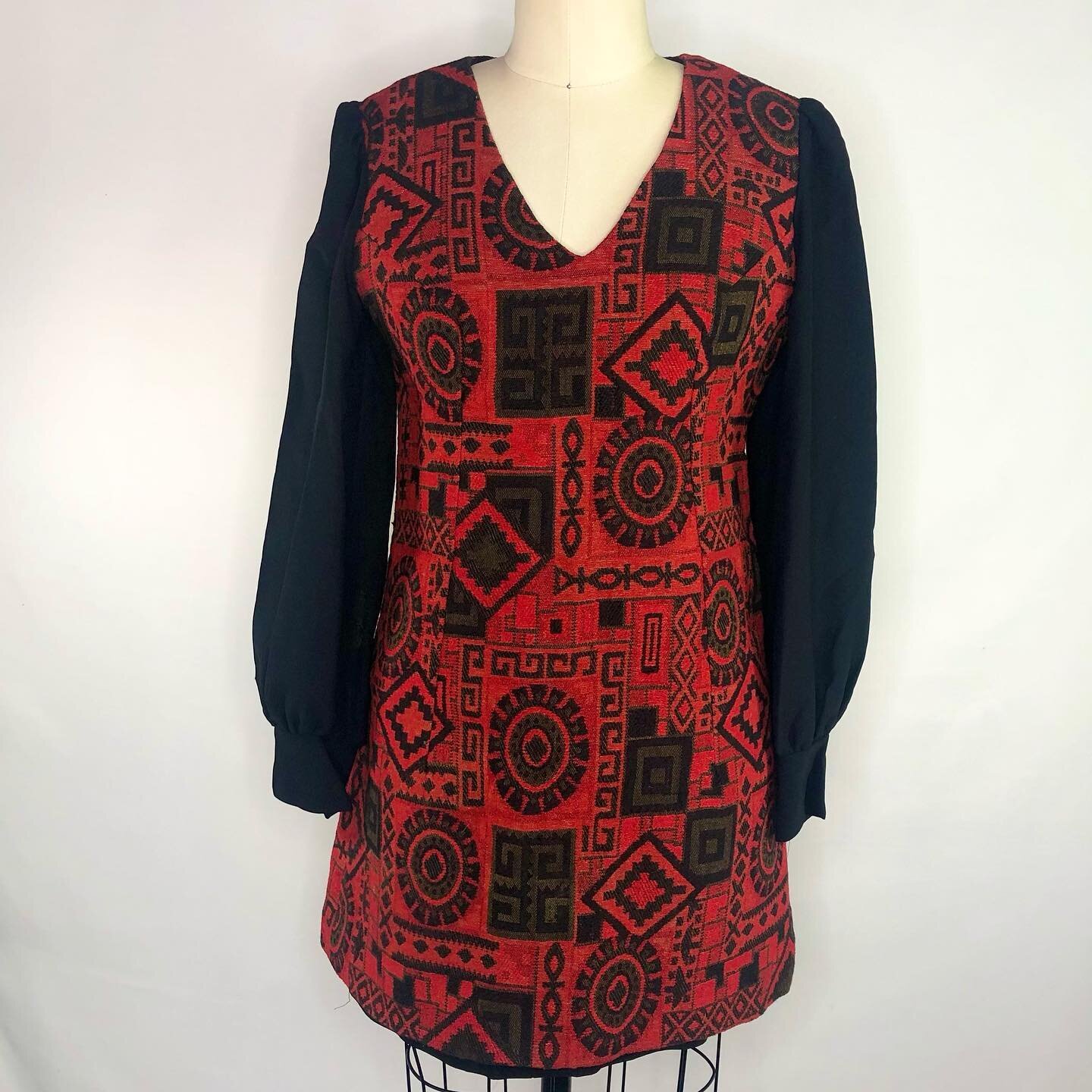 60&rsquo;s  red/black mini dress with black puff sleeves... Check us it out on Etsy! Info in my bio for Etsy store 🤩🔥❤️...#vintageminidress #vintageclothing #vintageshoppingonline #modfashion