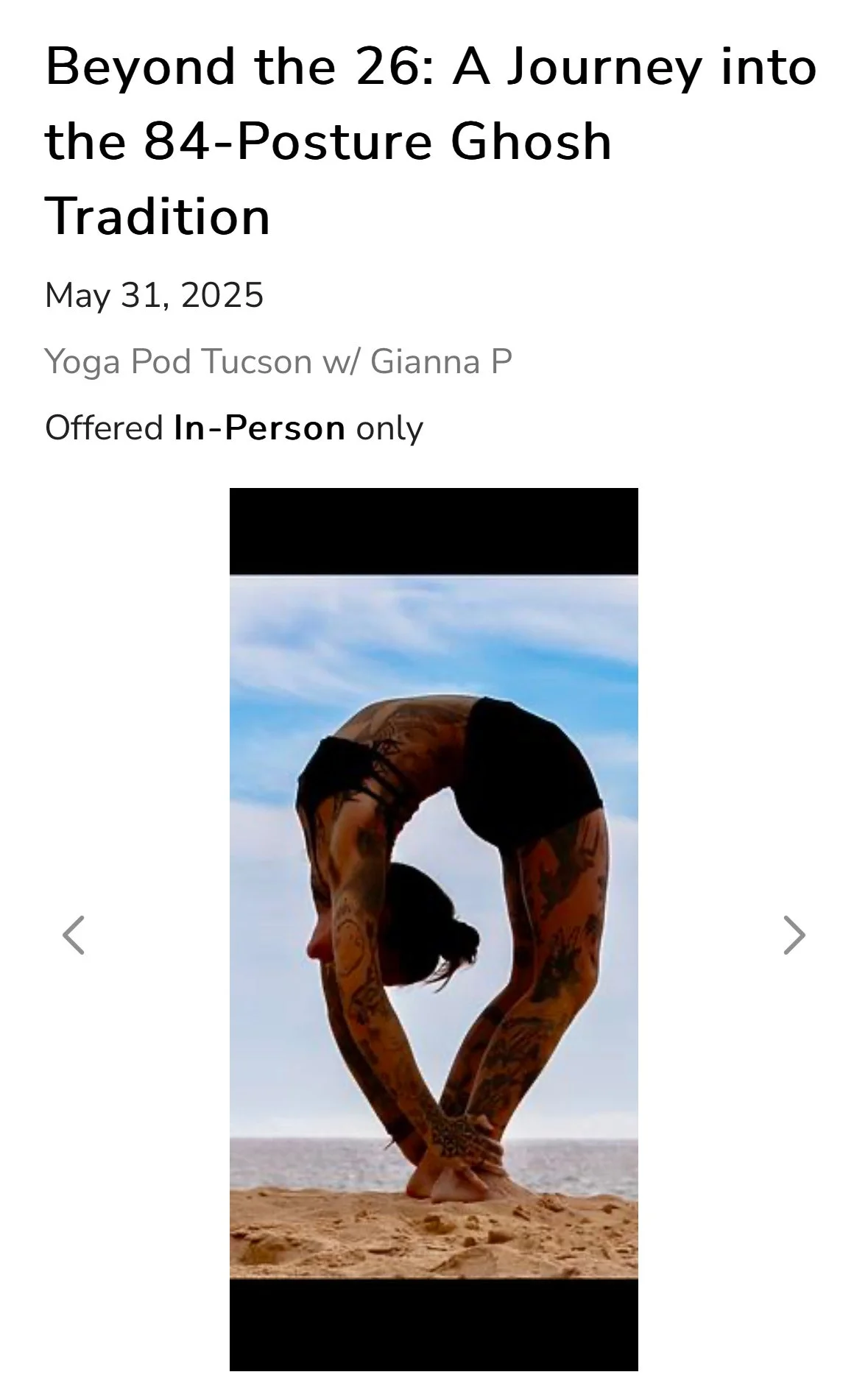 Beyond 26: Ghosh 84 Tucson Yoga Pod