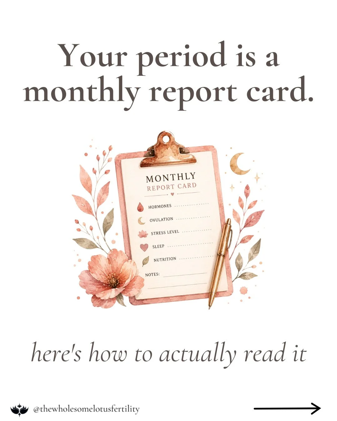 Your period is a monthly report card.

Not in a way that means pass or fail, but in a way that gives you information.

Your flow, color, texture, clotting, pain, PMS, timing, and how you feel before and during your bleed are all messages from your bo
