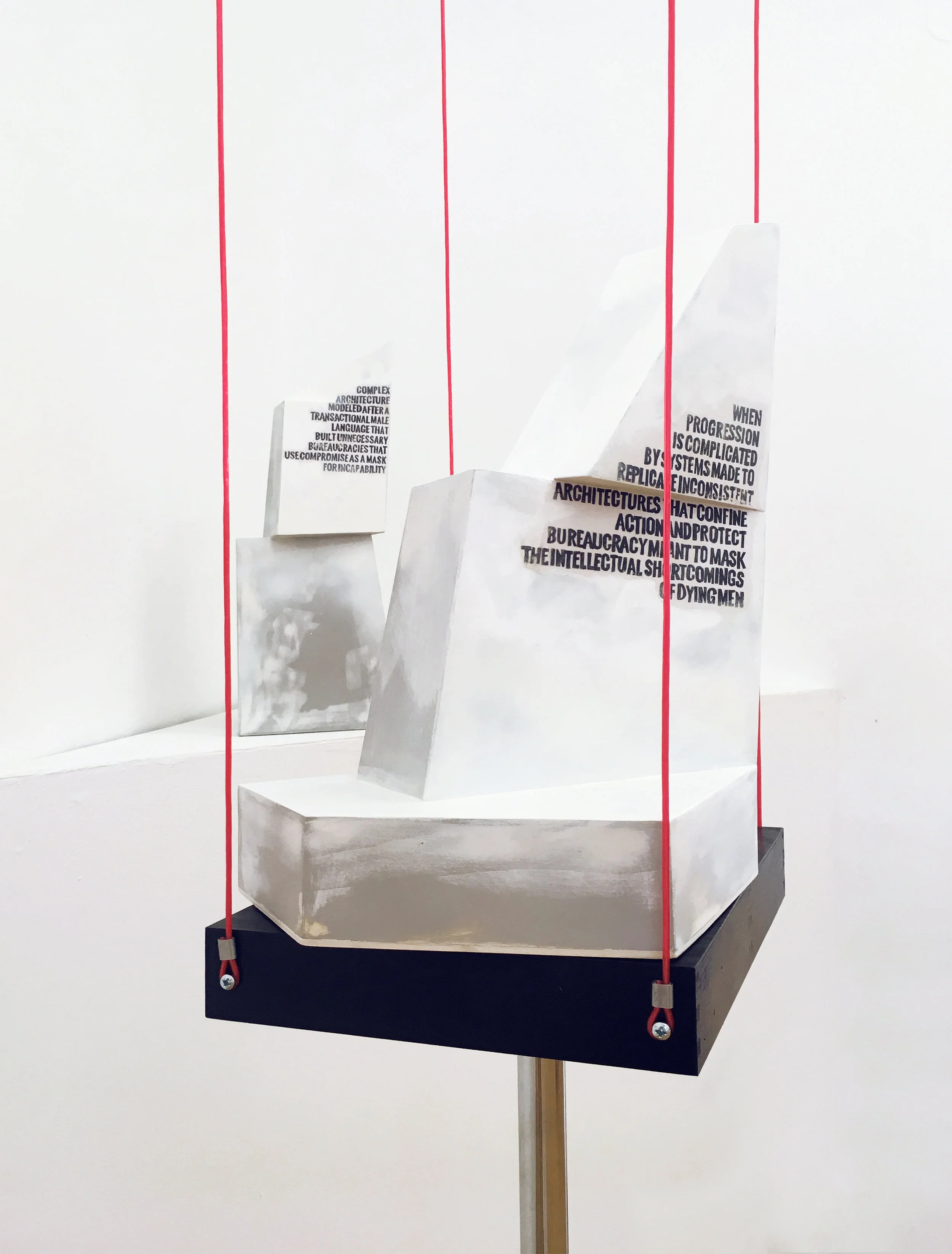 Leah Dixon Bureaucratic Mask' (wood, paint, paper, ink) 2017