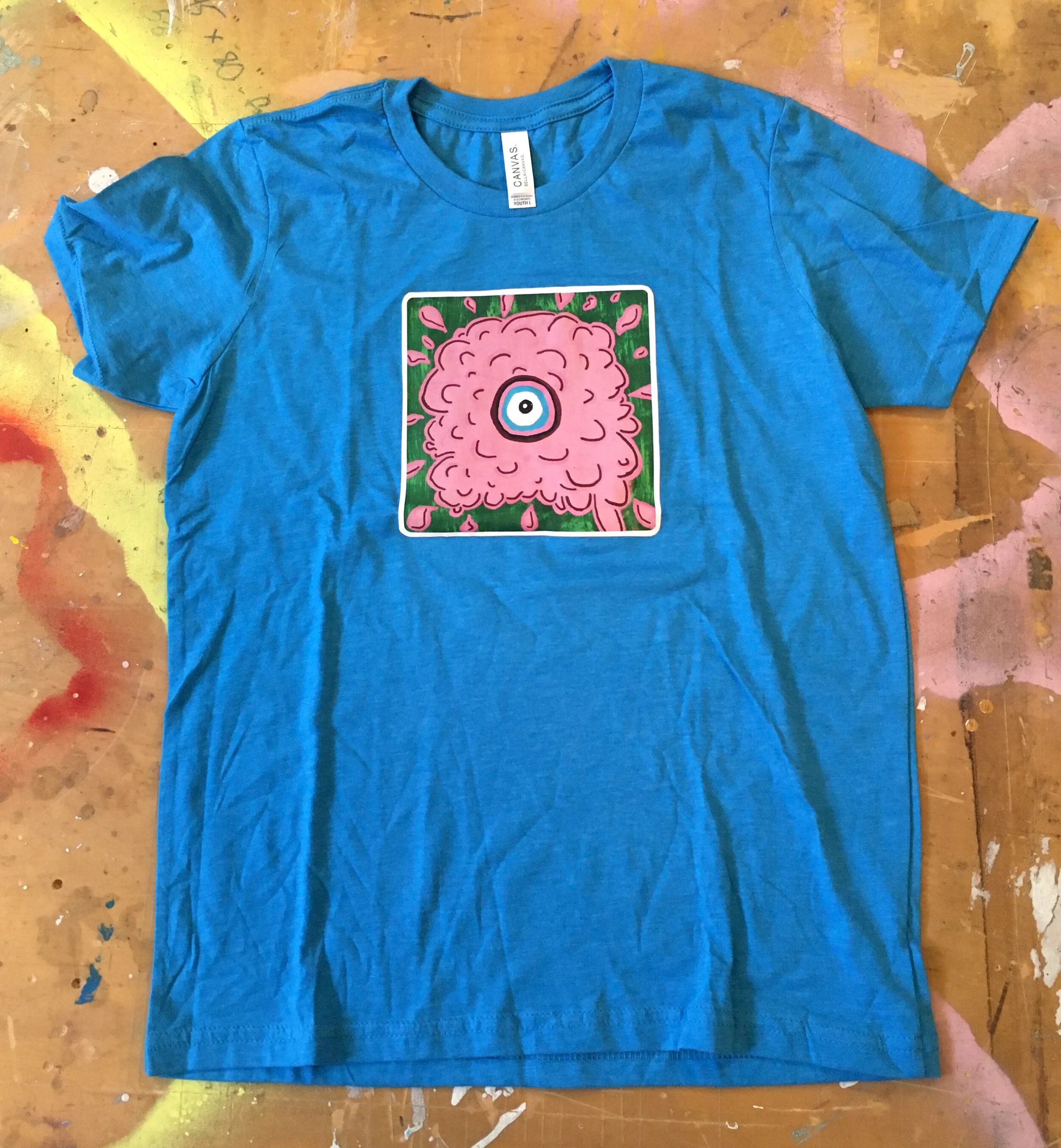 PINK SPLAT MONSTER  HEATPRESS YOUTH LARGE T-SHIRT