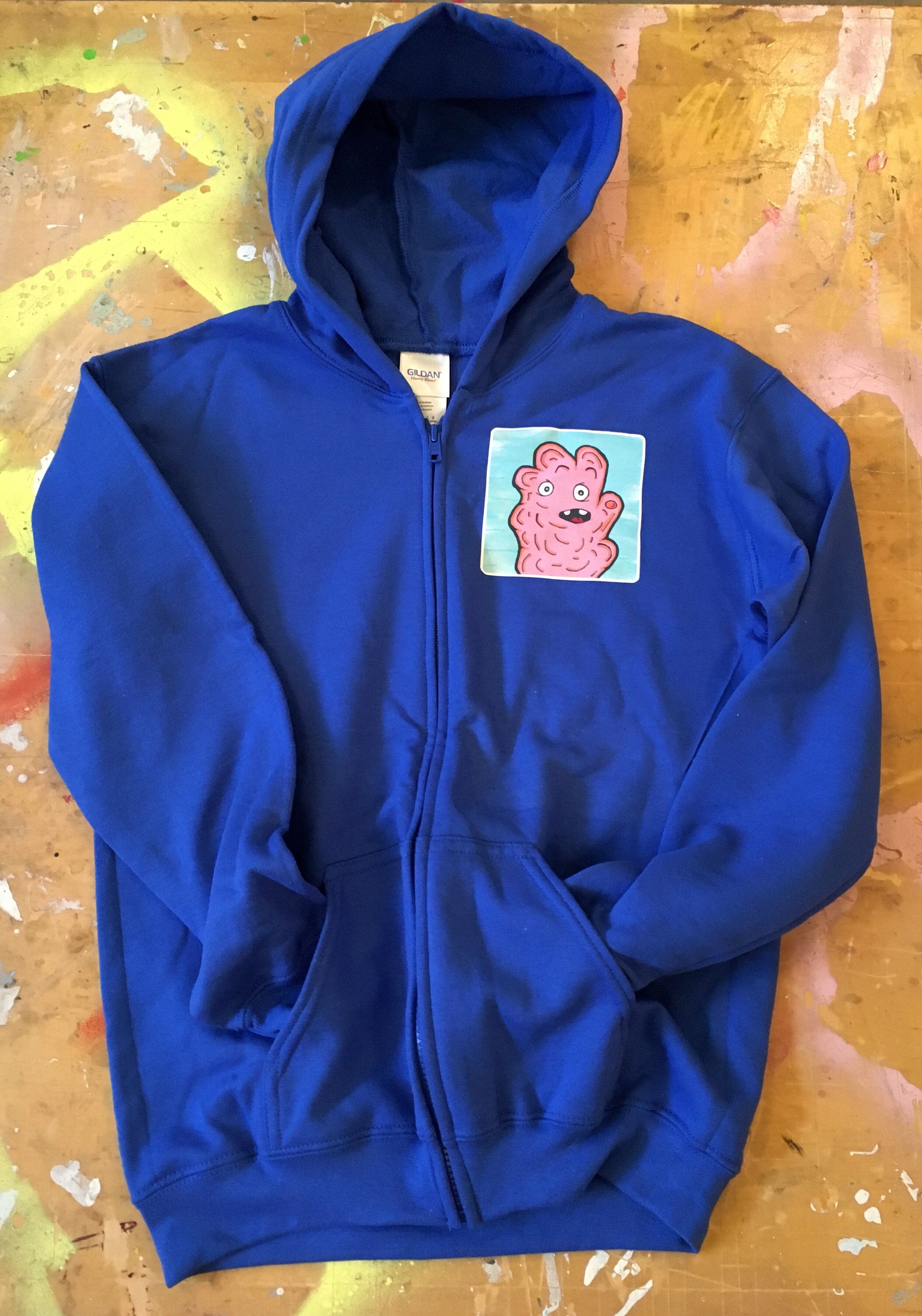 PINK BLOB MONSTER HEATPRESS YOUTH LARGE HOODIE