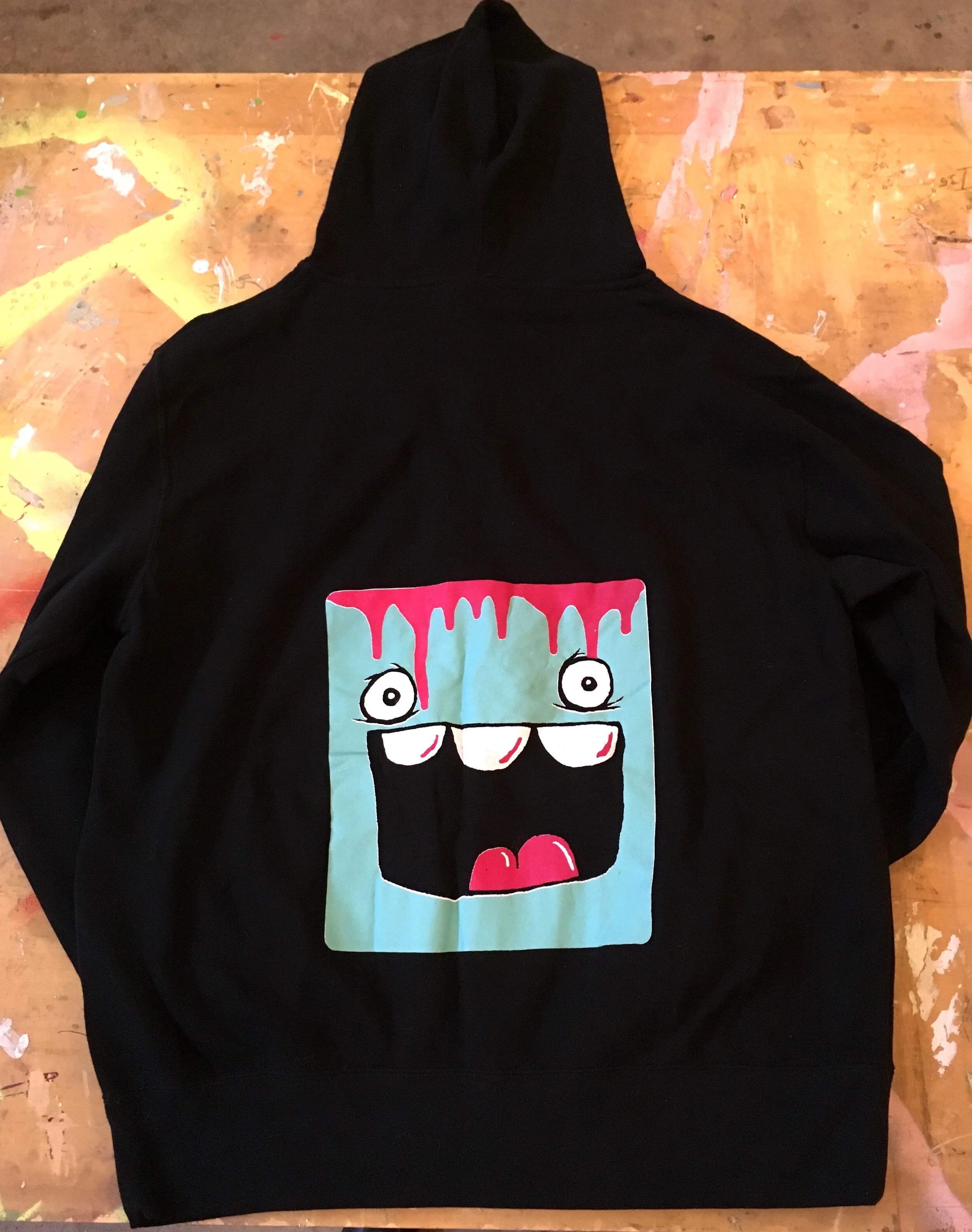 BLACK TIM MONSTERS SCREENPRINTED ZIP UP HOODIE