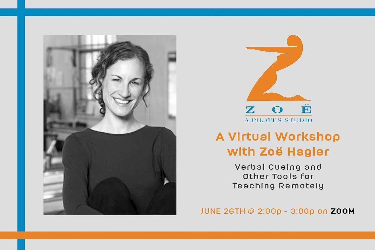 Without the use of our hands, the words we say are more important than ever! Learn these tips and tools for teaching online or from 6&rsquo; away!  DM for the link! ...... #virtualworkshop #pilatesonline #zoompilates #onlineeducation #zoepilates
