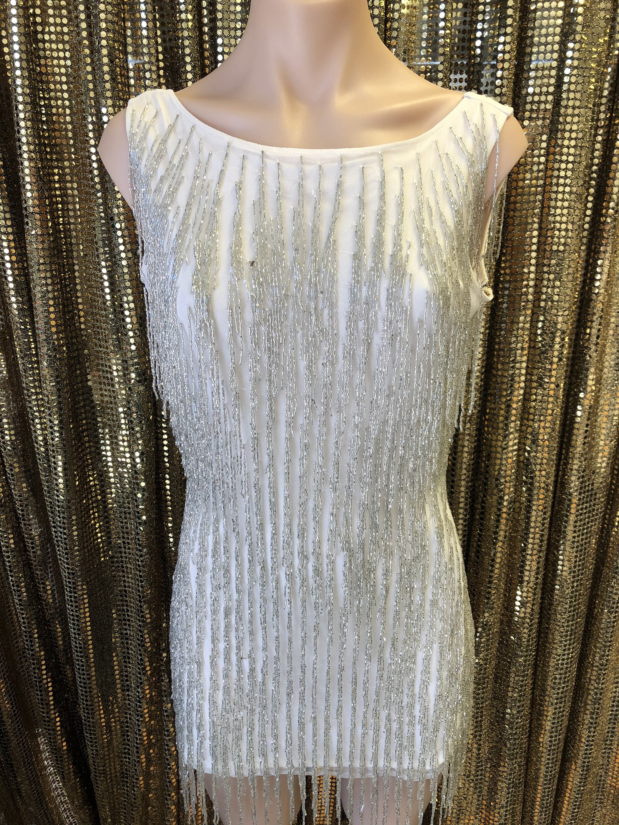 Gatsby Dress with Art Deco design gold with nude underlay