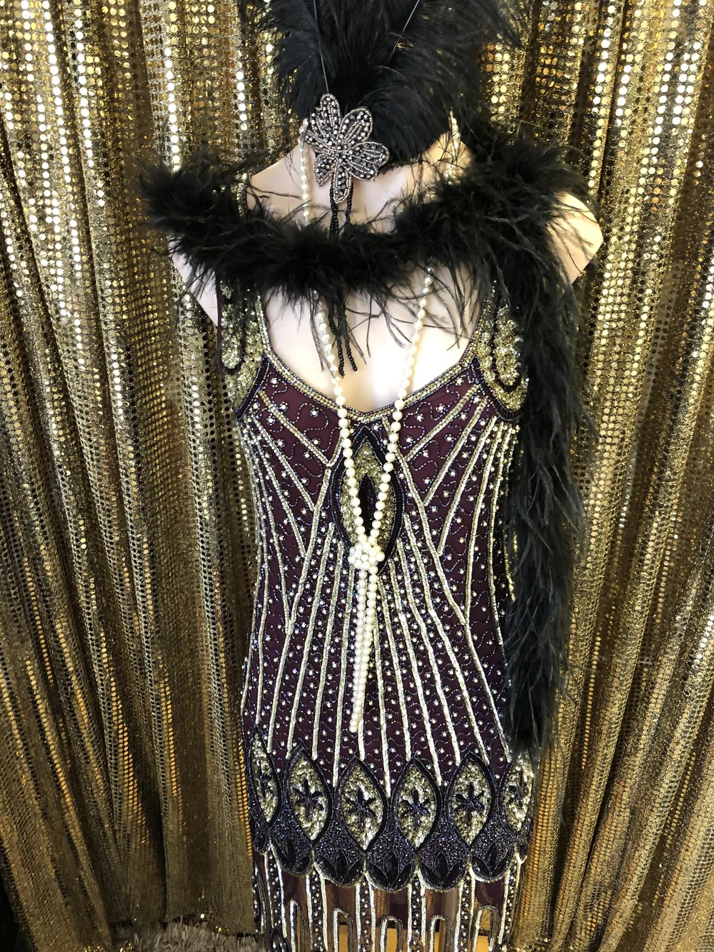 Gatsby Dress plum with gold sequins  Vintage Illusion