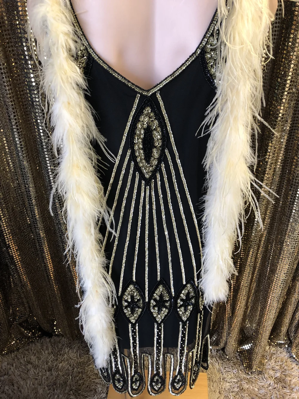 Gatsby Dress with black and gold sequins  Vintage Illusion