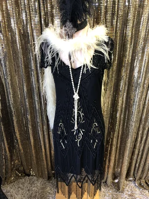 green emerald velvet dress Wedtrend Women Gatsby Dress Spaghetti Straps Black Golden Fringes Party Dress with Sequins, BlackGolden / S main image 0