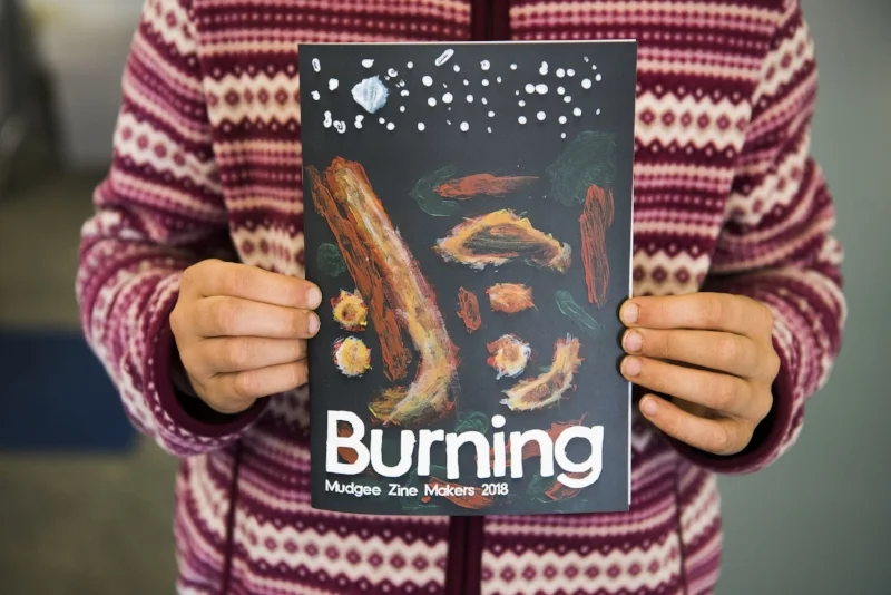 Launching the Burning zine at the 2018 Mudgee Readers’ Festival. Photo credit: Amber Hooper.