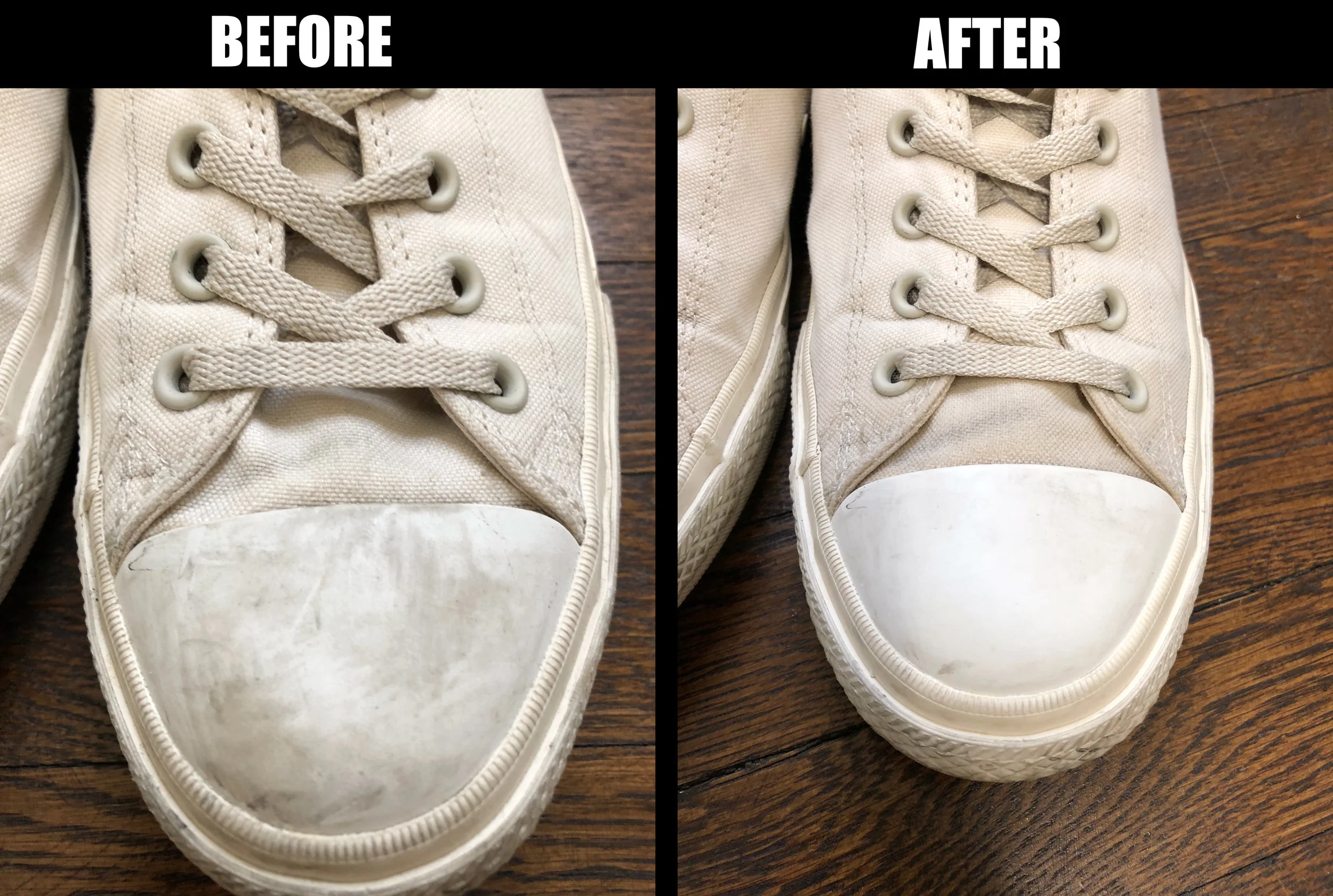 Before and after the Jason Markk shoe cleaning