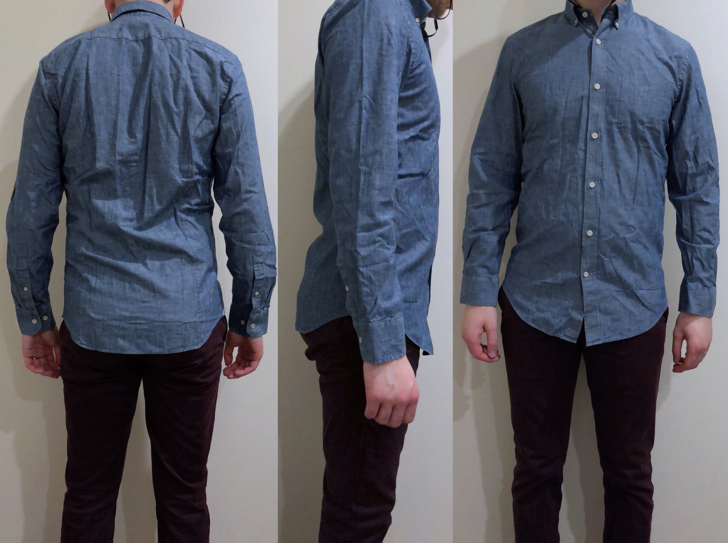 Chambray shirt — Comically long and much roomier throughout