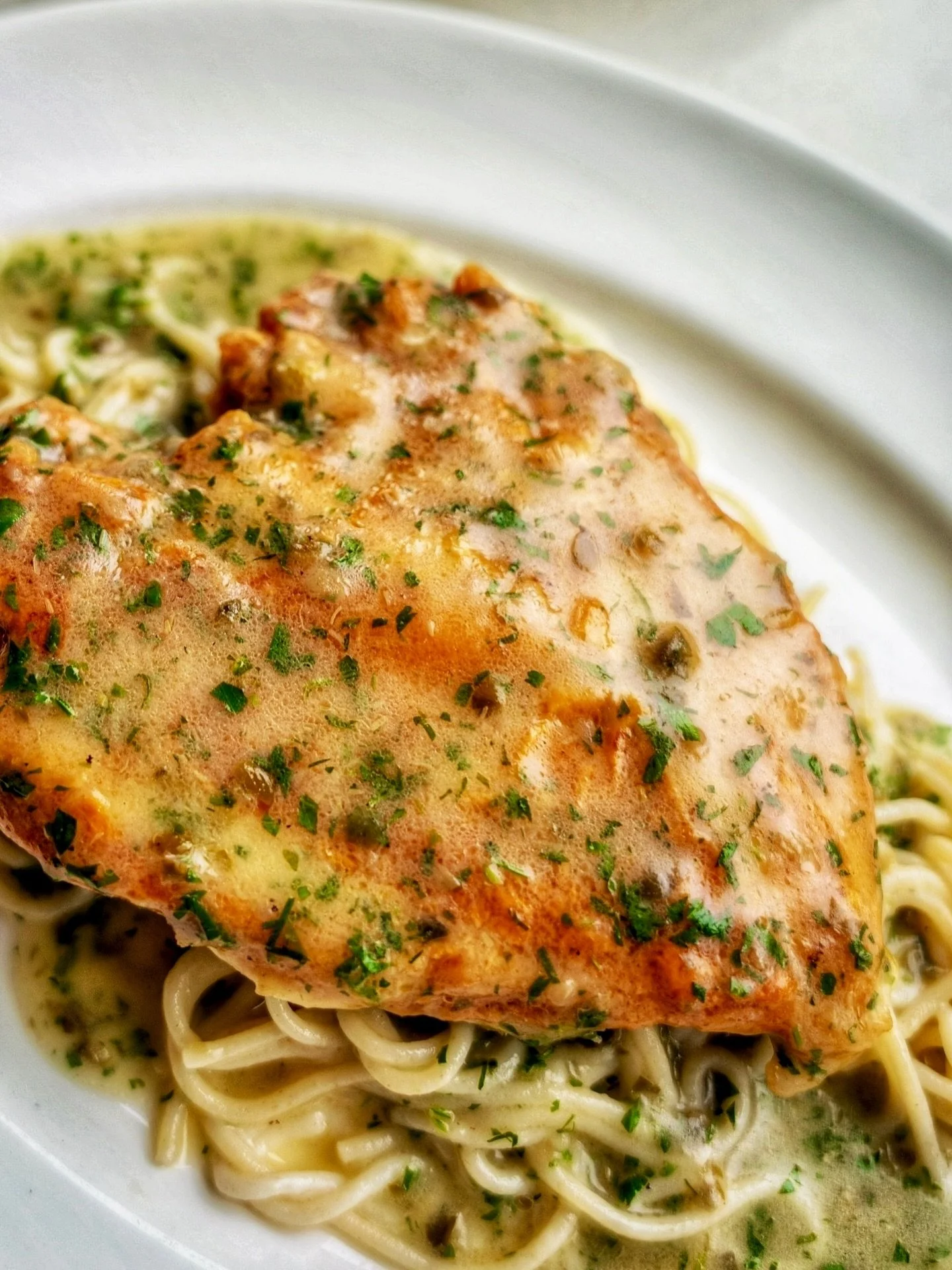 We&rsquo;ve got the pans hot for the Chicken Piccata tonight. It&rsquo;s a semplice preparation with crispy skin, lemon, and capers over spaghetti.

We&rsquo;ve got a table waiting.