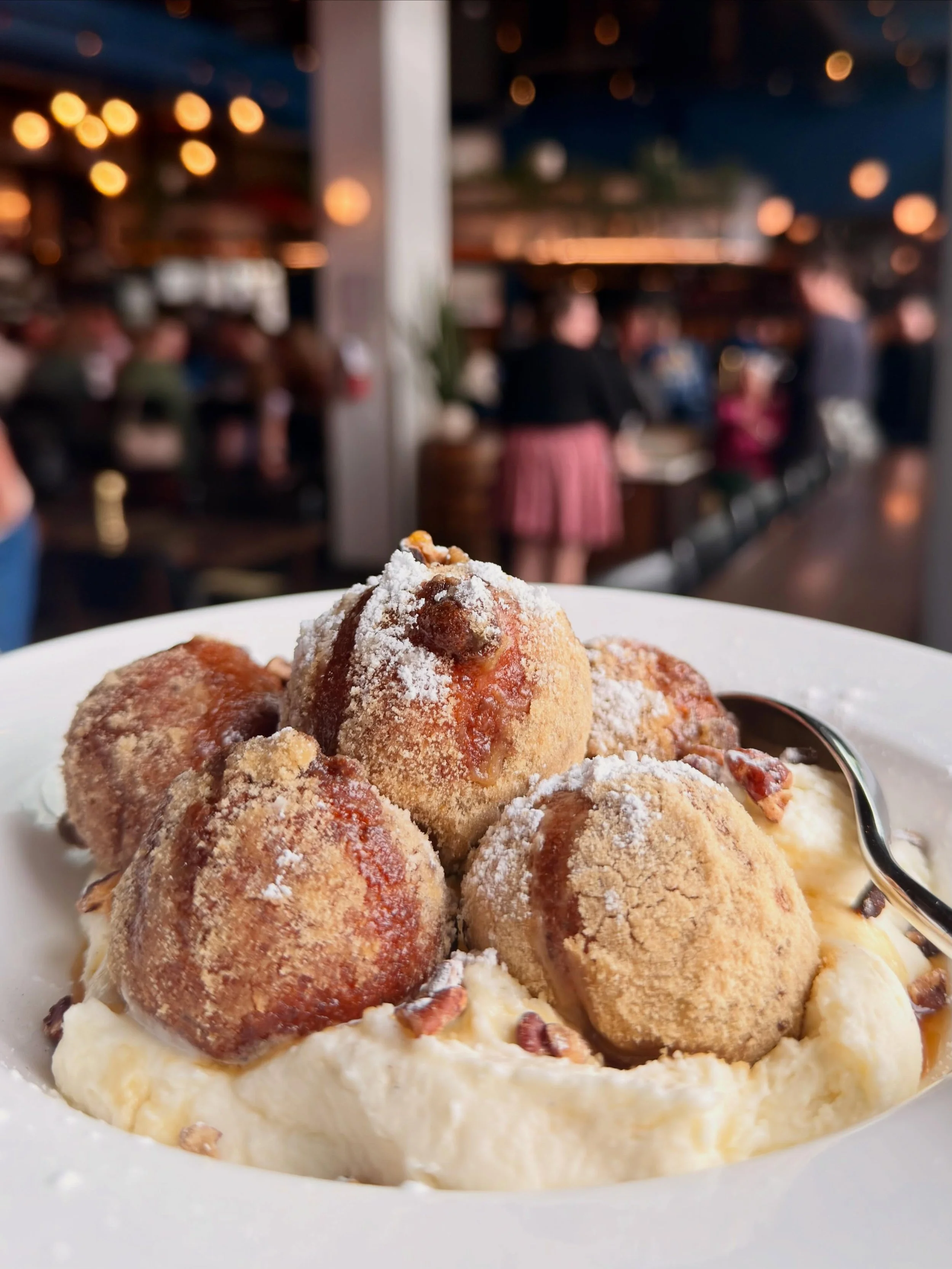 Our Pecan Bomboloni were inspired by classic pecan waffles. We take our bombalone batter, fold in pecans, and deep-fry them into Italian donuts served with 3D Valley Farm maple syrup and whipped mascarpone. These are exclusive to our brunch menu, ava