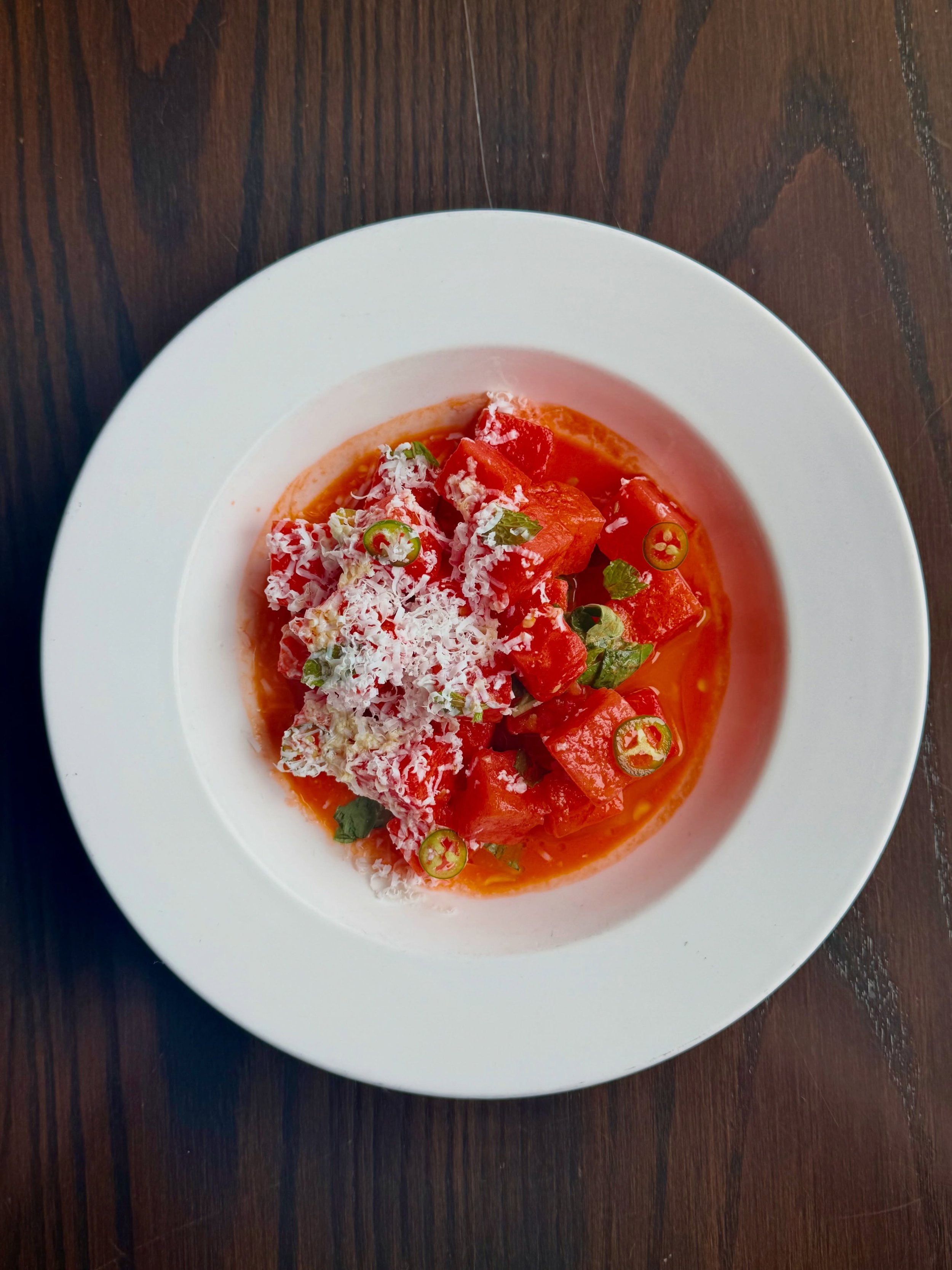 Ferragosto celebrations continue! The Watermelon Salad features ricotta salata, serrano, citrus vinaigrette, and summer herbs. We know it&rsquo;s feeling extra hot this week - so we think this might be a great addition to your meal.