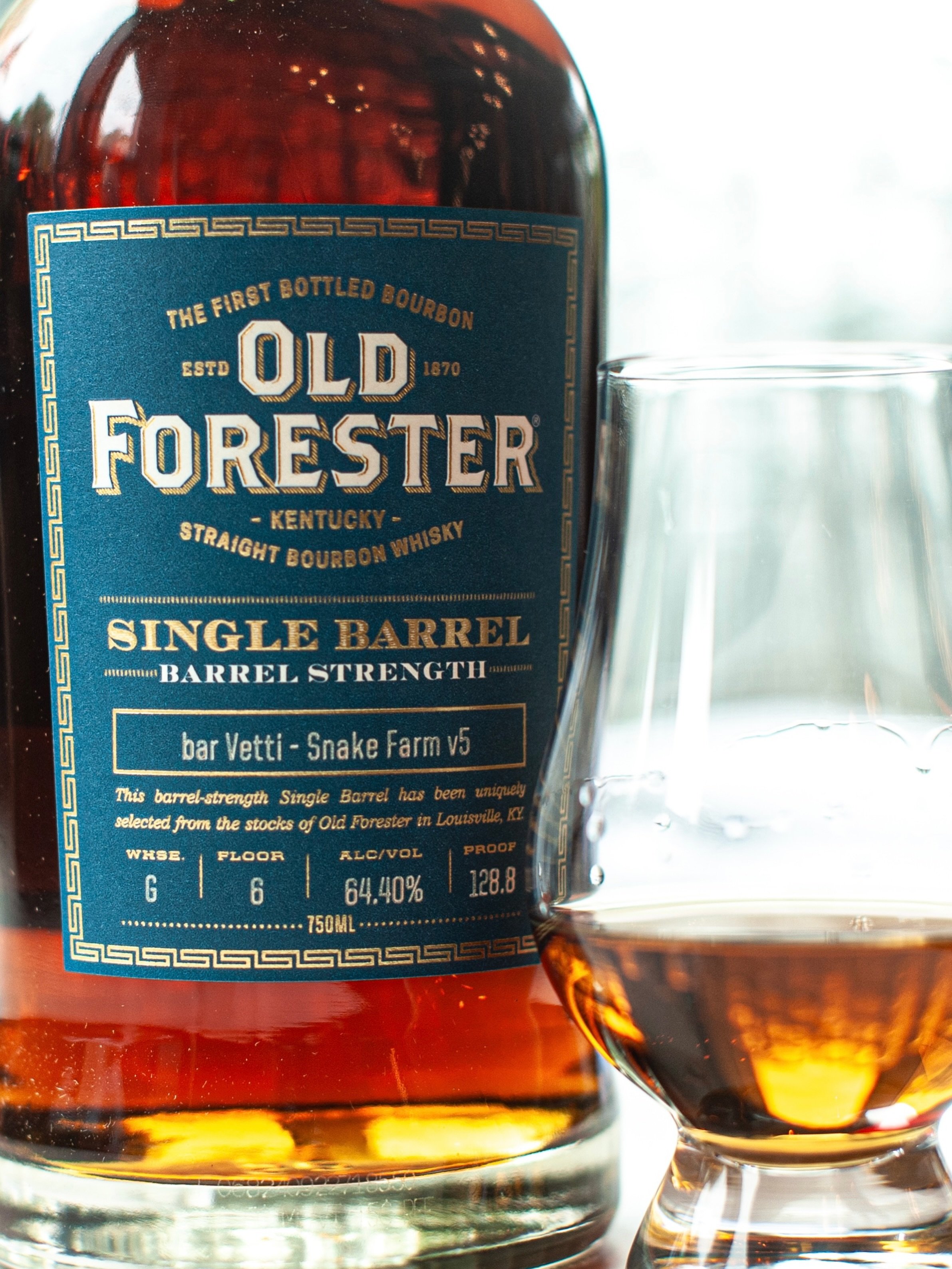 If you&rsquo;re looking for a genuinely special pour, this one&rsquo;s for you.

Snake Farm Volume 5 is our personal Old Forester Single Barrel pick, bottled straight from the barrel at 128.8 proof (Warehouse G, Floor 6). The nose opens with cherry v