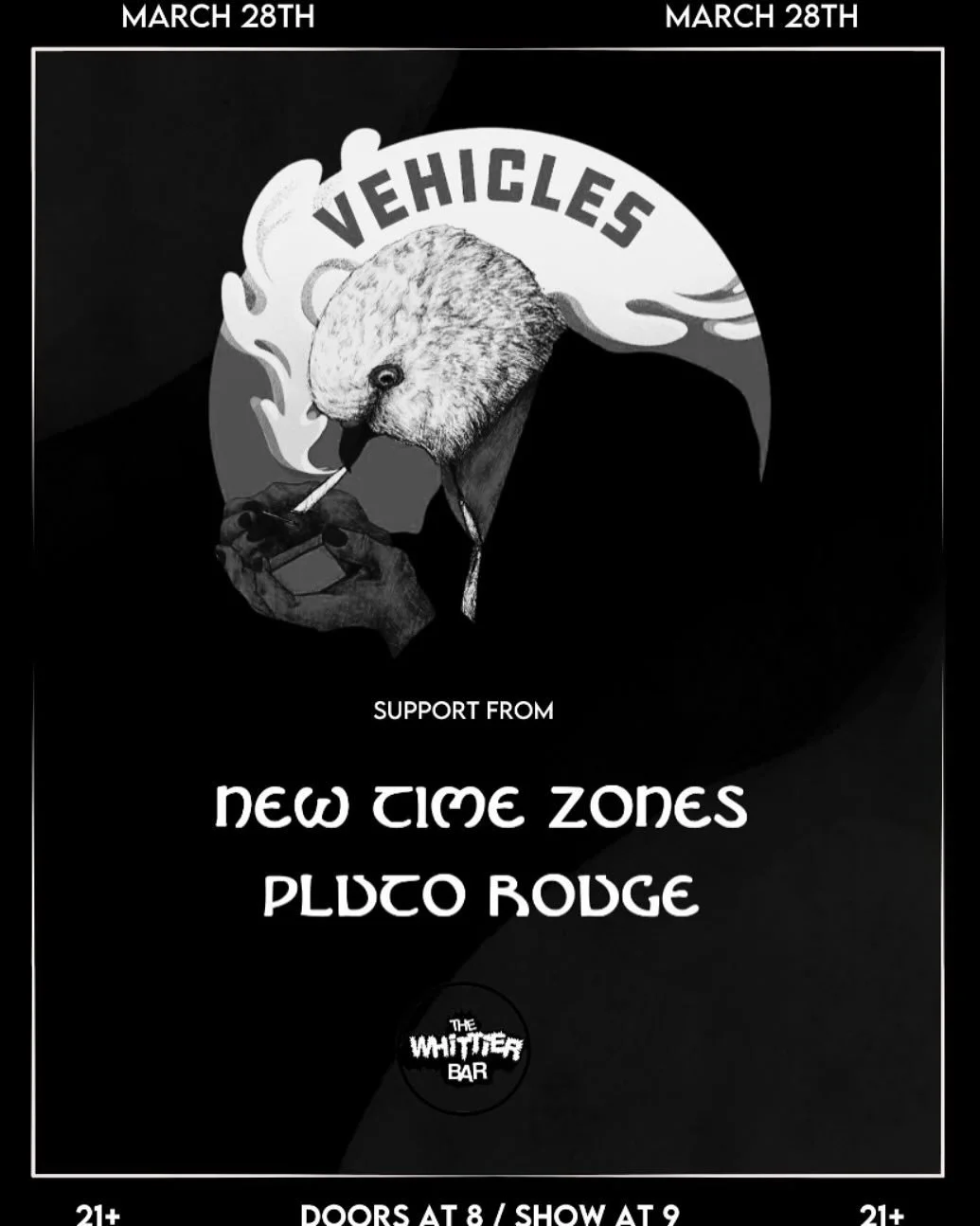 ✨Friday 3/28✨Join us and our friends @vehiclestheband and @plutorouge at Whittier Bar. 
Show kicks off at 9:00. See you there! 🎸 

#ntz #newtimezones #tulsamusic #tulsamusicians #tulsamusicscene #oklahomamusic #oklahomamusicians  #localmusic #rock #