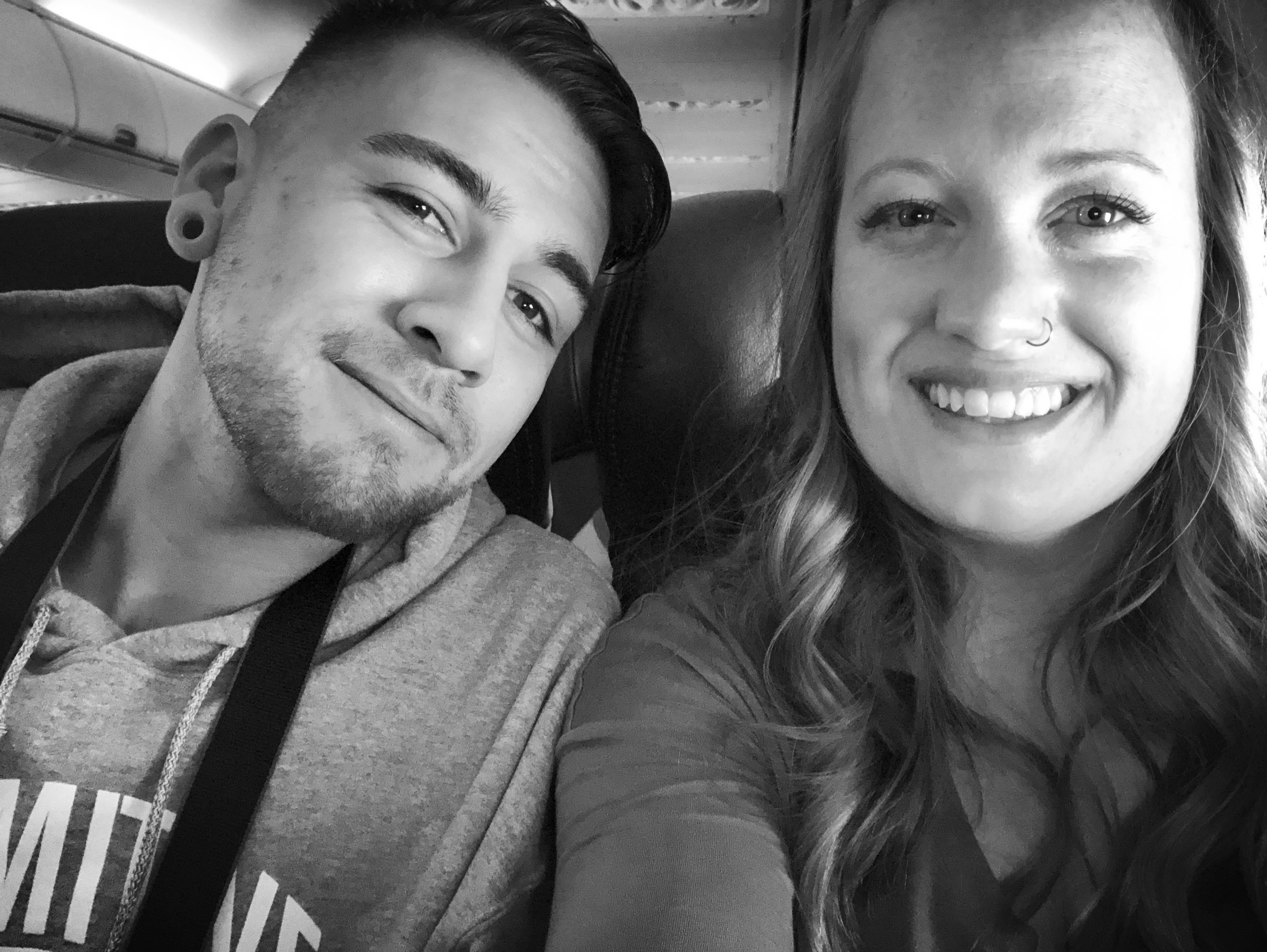 Conrad and I, mid-flight