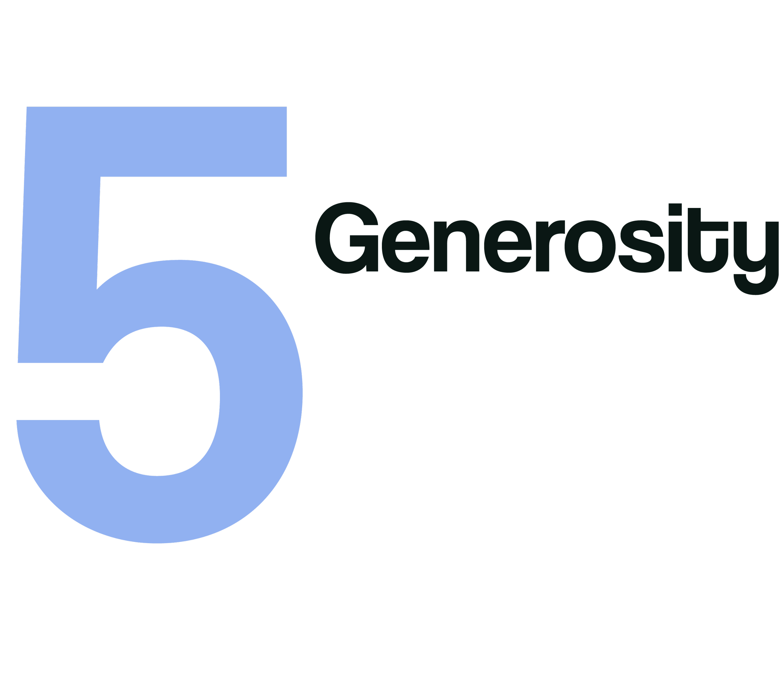 Large blue number 5 next to the word Generosity in black text on a transparent background.